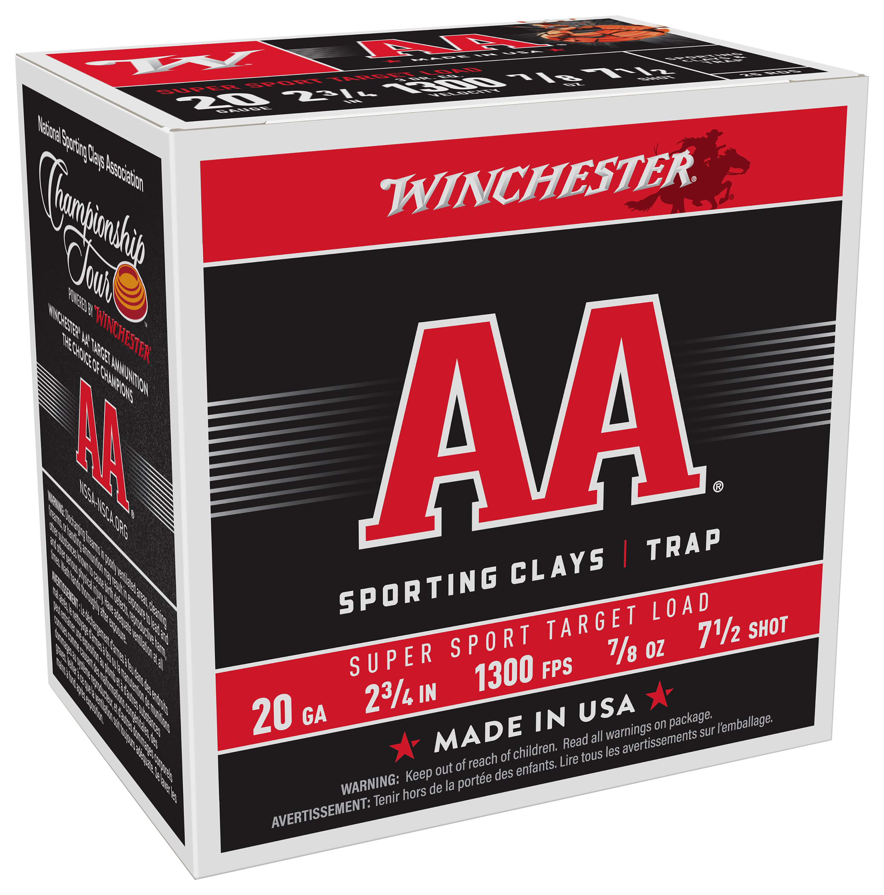 Winchester AA Supersport Sporting Clays Shotshells - 20 Gauge - #7.5 Shot - 250 Rounds - Winchester