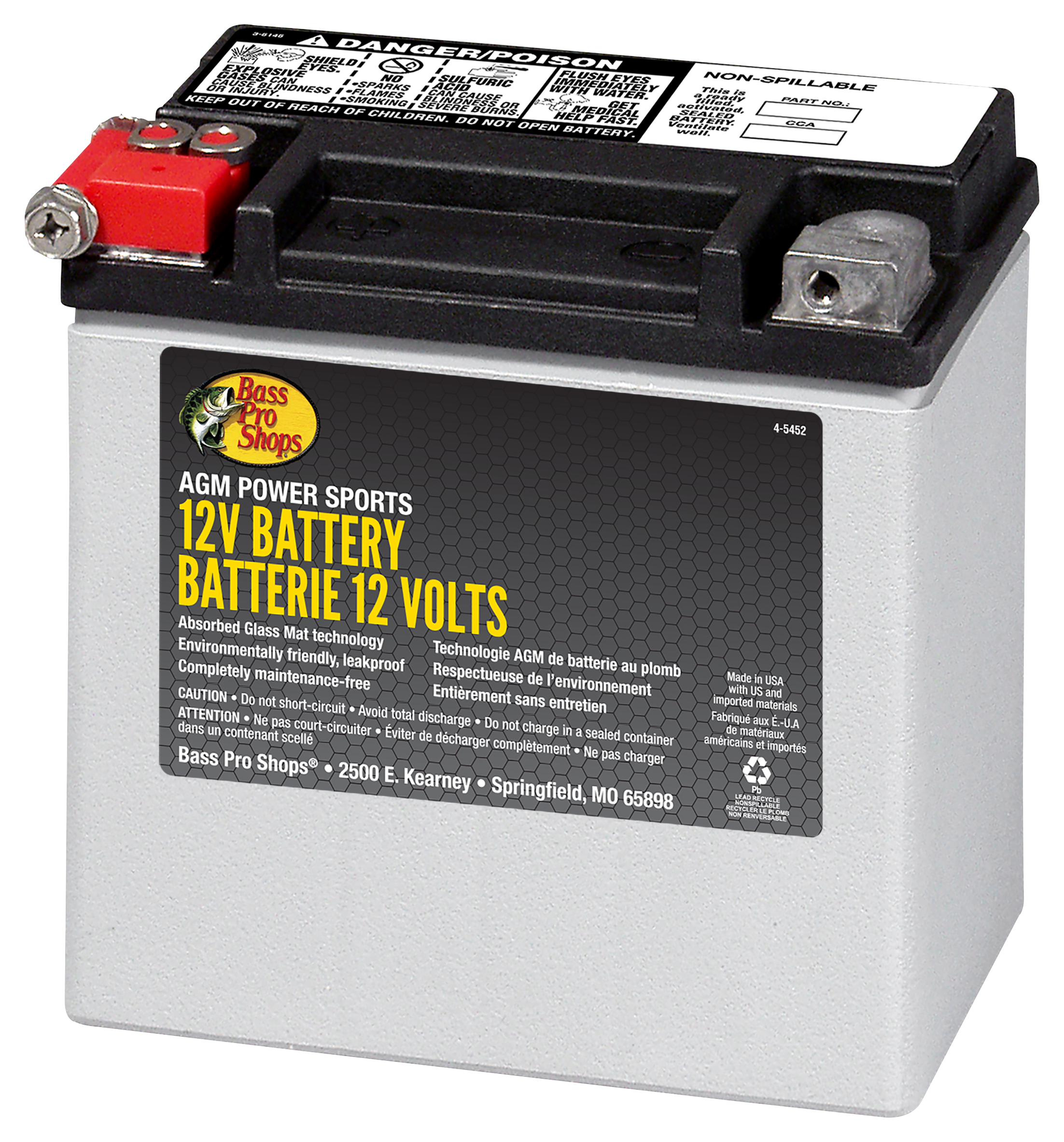 Bass Pro Shops XPS AGM Power Series 12-Volt ATV Battery - 220 CCA @ 12 Amp