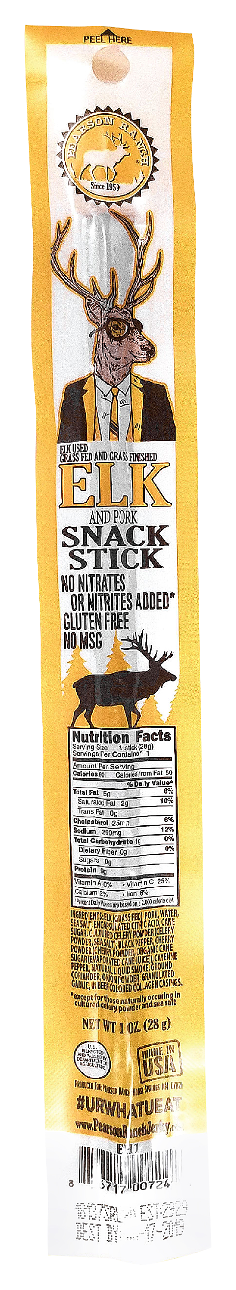 Pearson Ranch Hickory Smoked Elk Snack Sticks - 1 oz. - 120815053520132-1132662 - Decor Pearson Ranch Hickory Smoked Snack Sticks are made sku 120815053520132-1132662