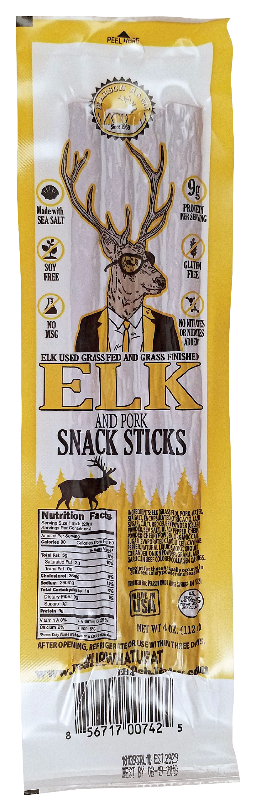Pearson Ranch Hickory Smoked Elk Snack Sticks - 4 oz.