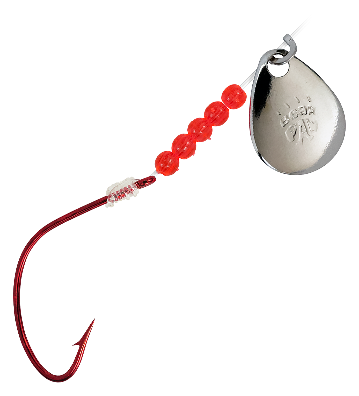 Bear Paw Flicker Snelled Kahle Hook - 1 - Red Hook/Nickel Blade