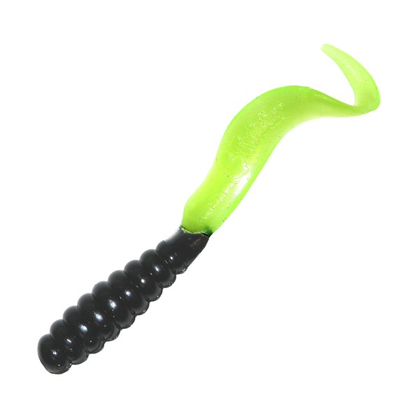 Mister Twister Curly Tail Grub - 2' - Black/Chartreuse Pearl Tail