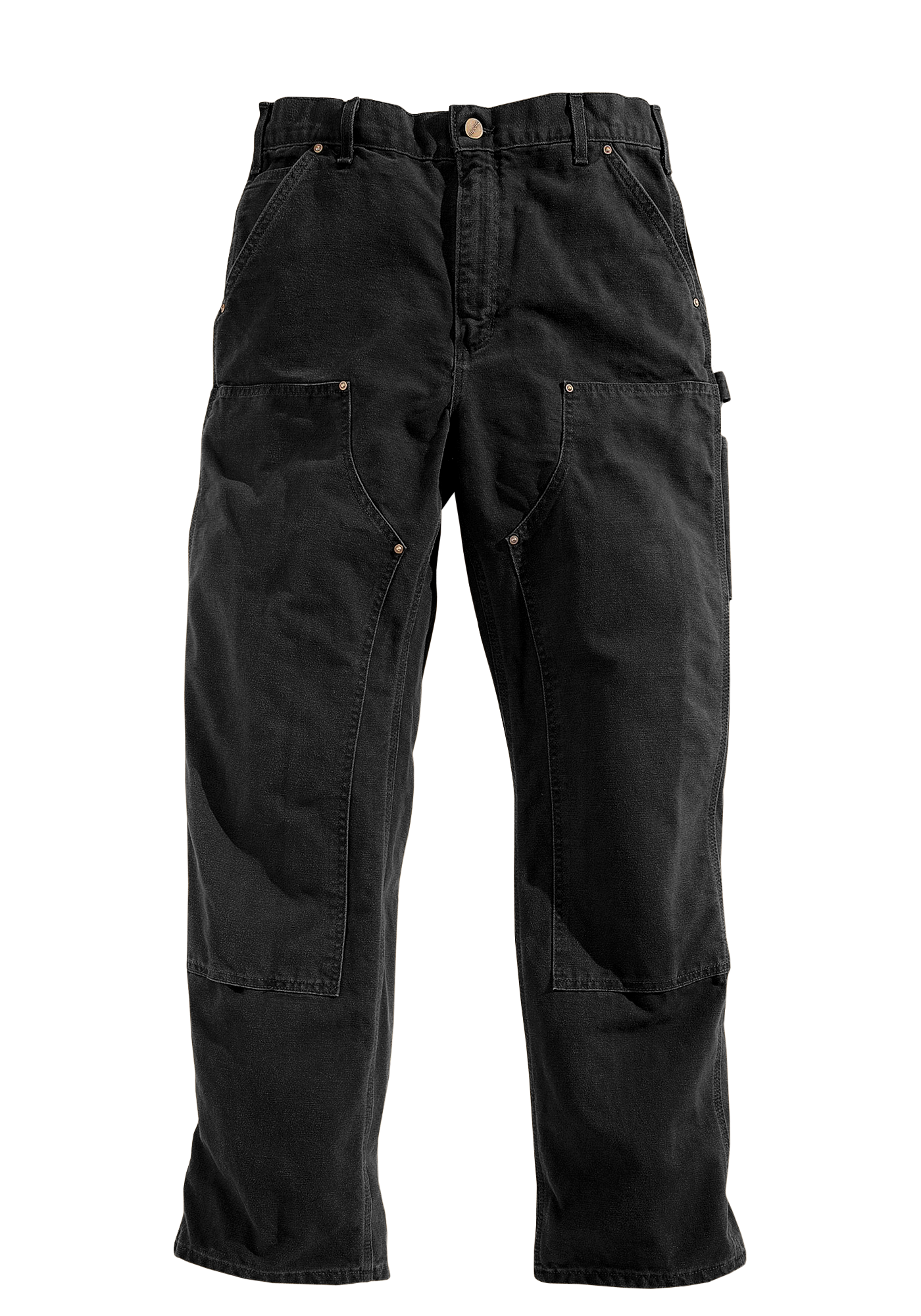 Image of Carhartt Loose-Fit Washed-Duck Double-Front Utility Work Pants for Men - Black - 38x32