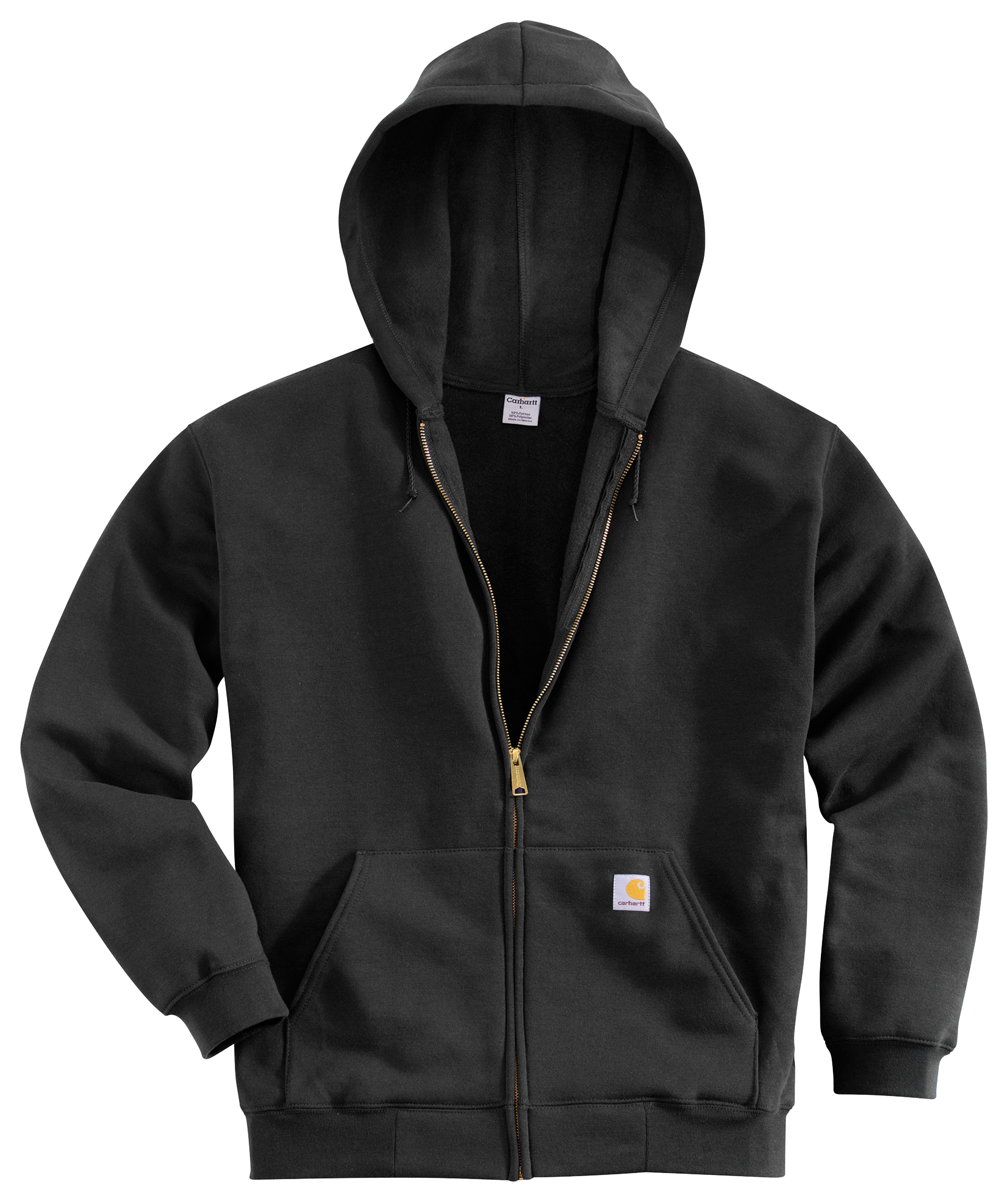 Image of Carhartt Midweight Full-Zip Long-Sleeve Hooded Sweatshirt for Men - Black - S