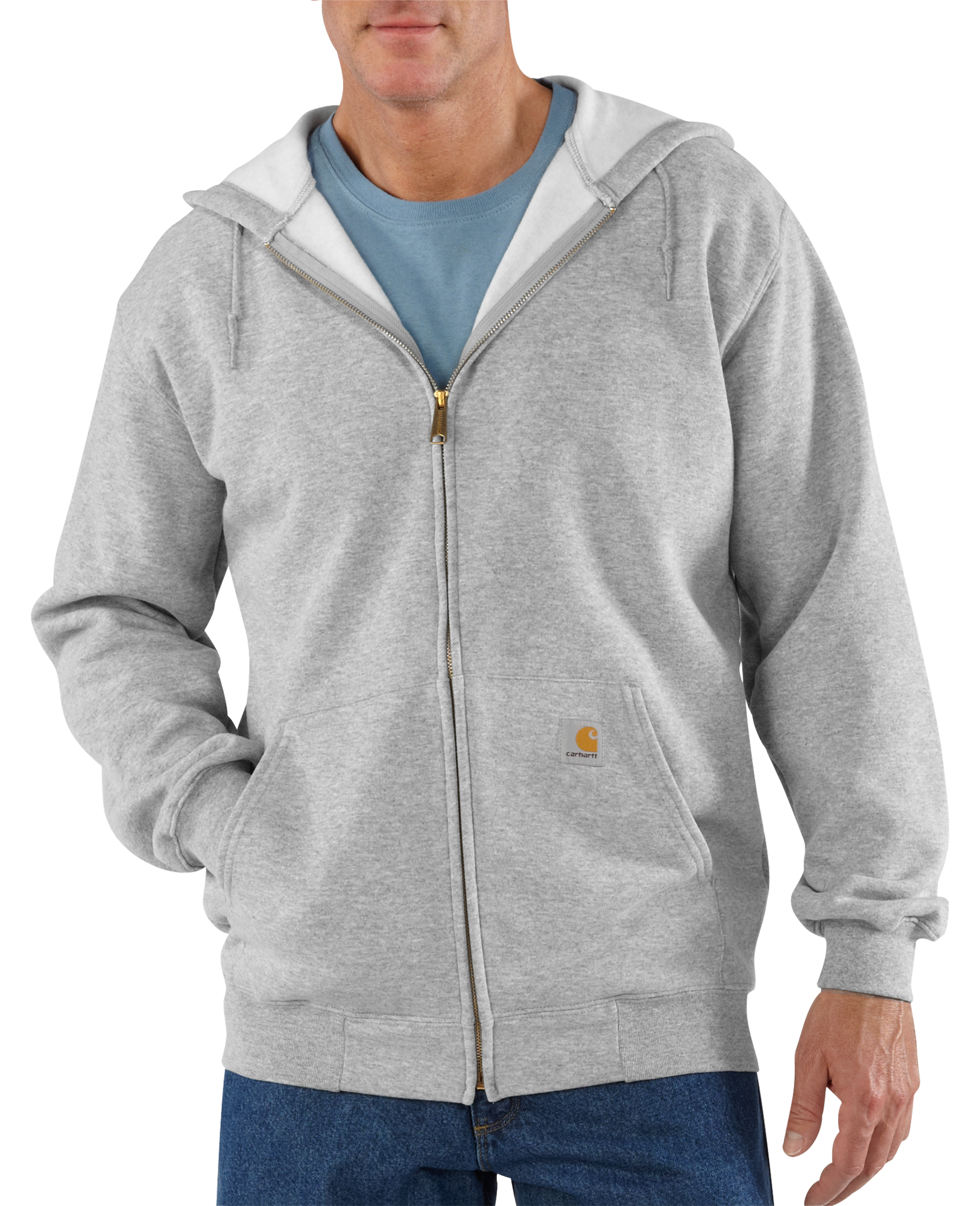 Image of Carhartt Midweight Full-Zip Long-Sleeve Hooded Sweatshirt for Men - Heather Gray - S