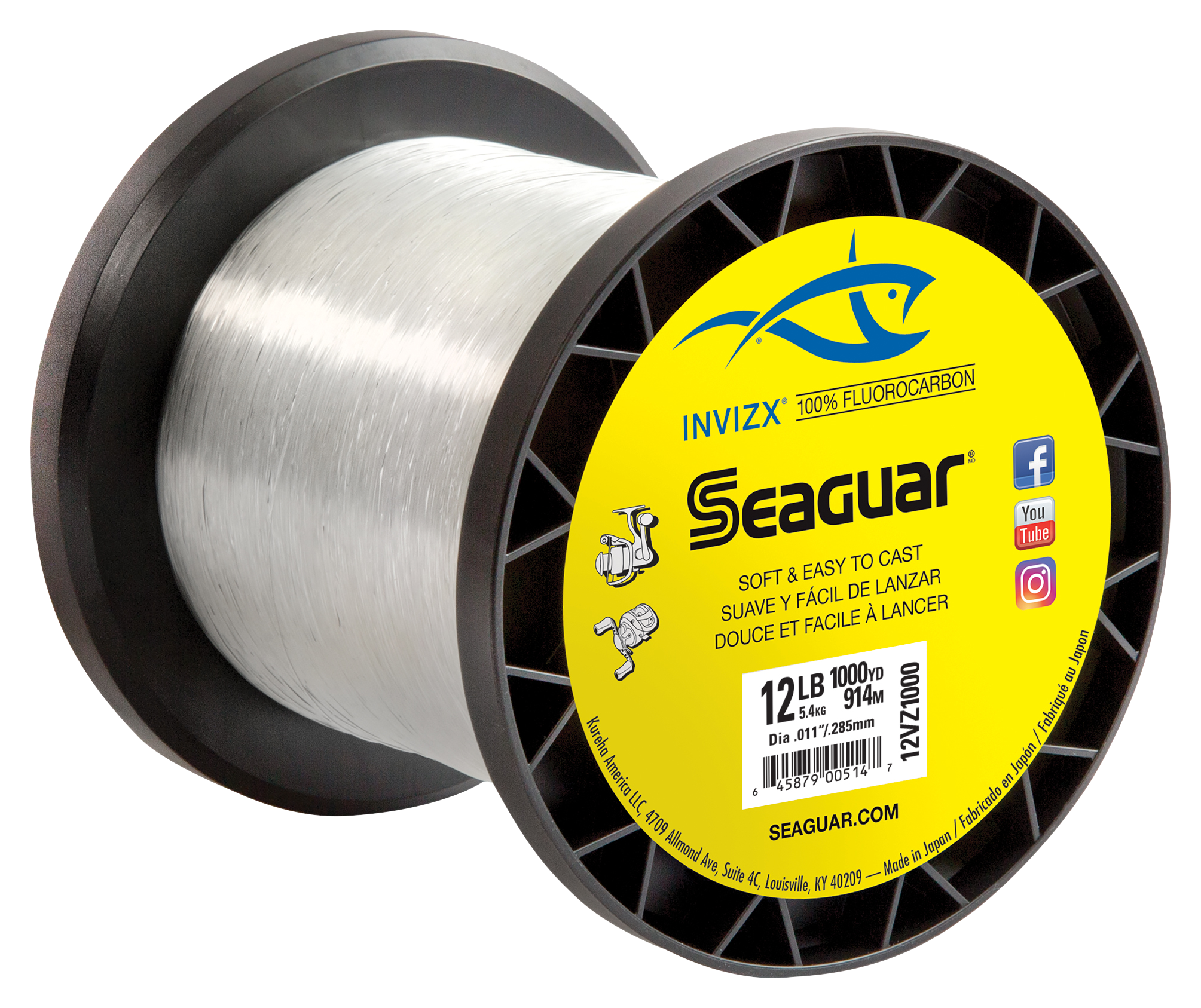 SEAGUAR INVIZX 100% Fluorocarbon Line 12lb/1000yd 12VZ1000 FREE
