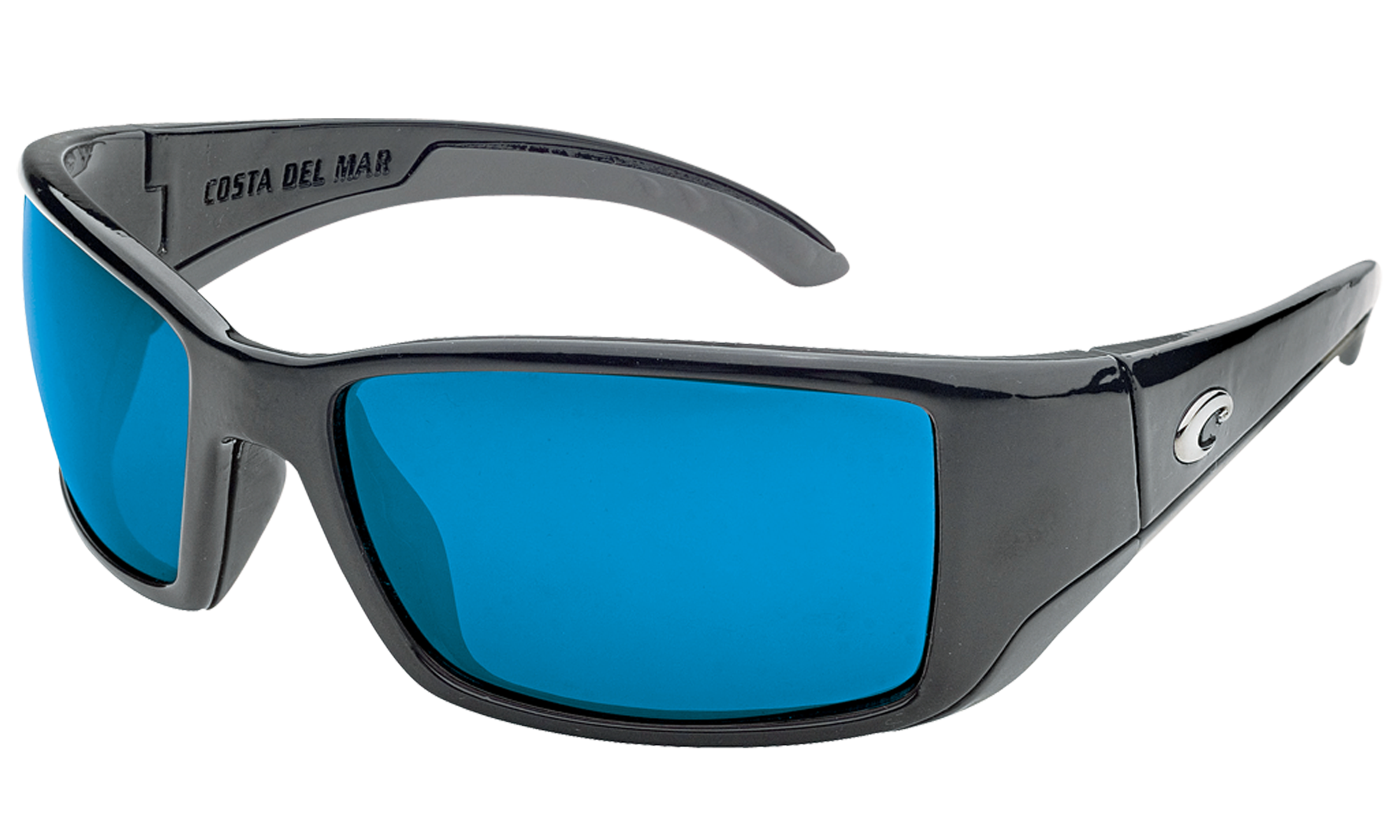 Image of Costa Del Mar Blackfin 580G Glass Polarized Sunglasses - Shiny Black/Blue Mirror - Large