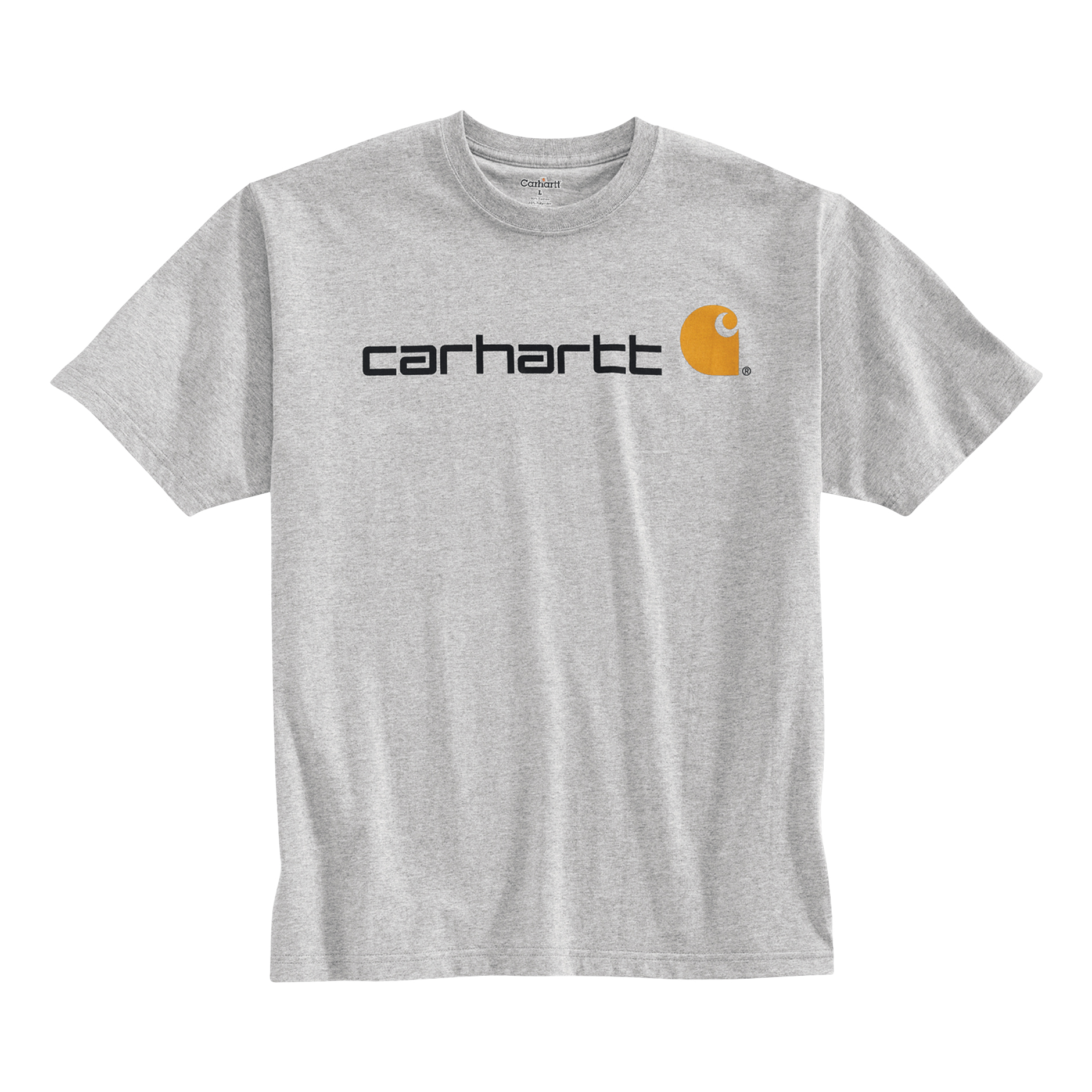 Image of Carhartt Logo Graphic Loose-Fit Heavyweight Short-Sleeve T-Shirt - Heather Gray/Black - M