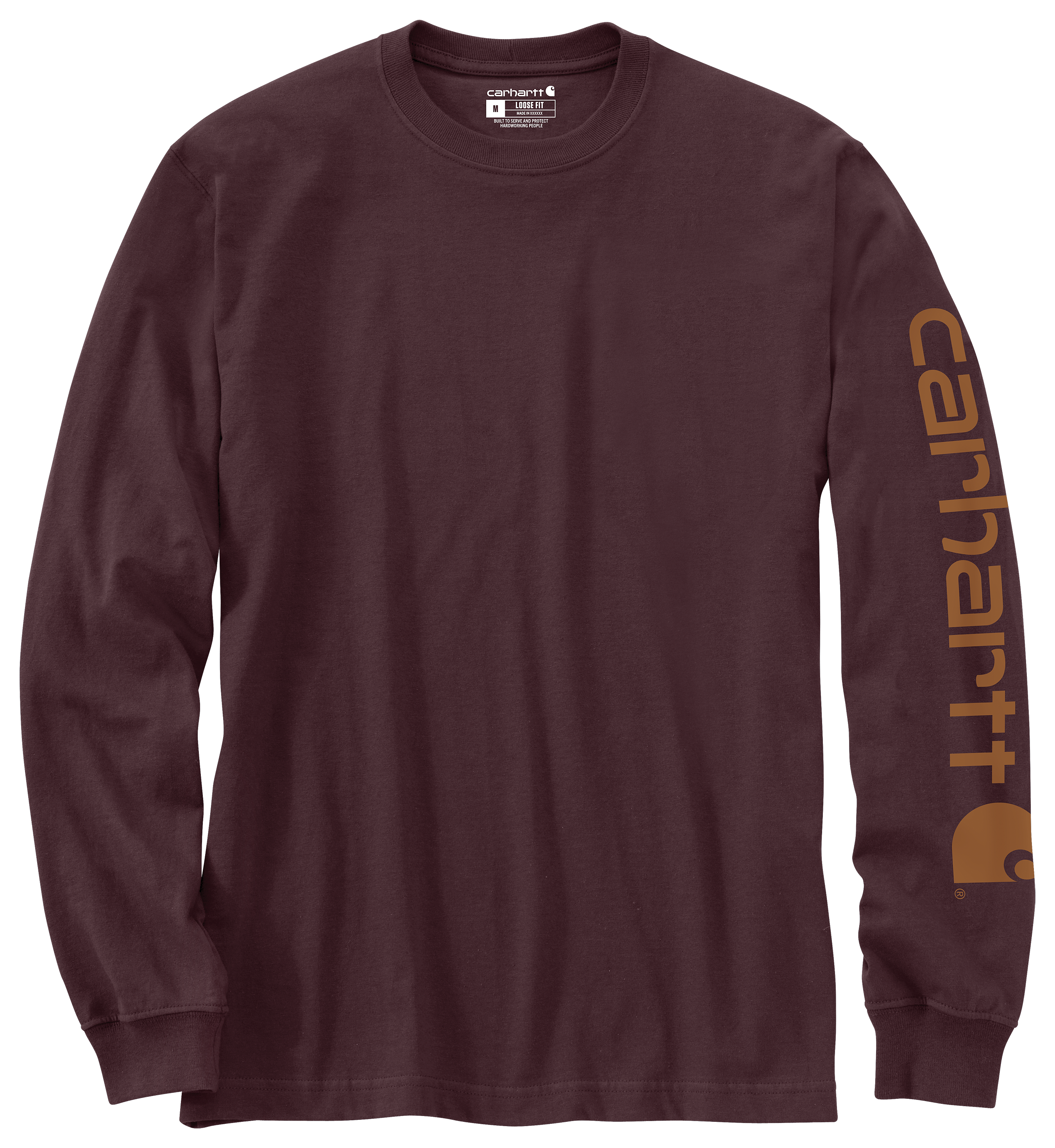 Image of Carhartt Loose-Fit Heavyweight Logo Sleeve Graphic Long-Sleeve T-Shirt - Port - L