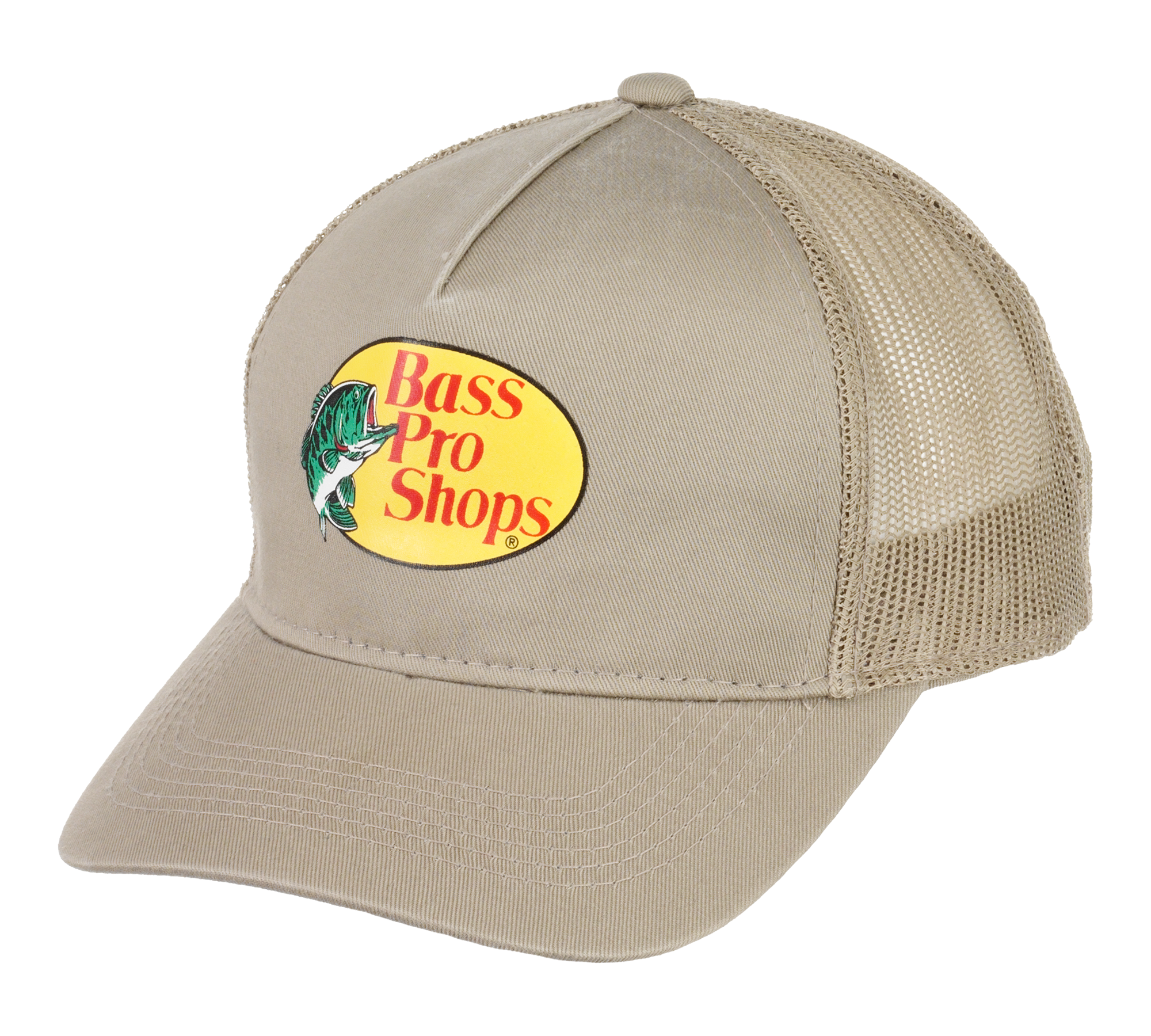 Bass Pro Shops Outdoor Hat Mesh Cap Fishing SnapBack khaki Tan Brown Logo