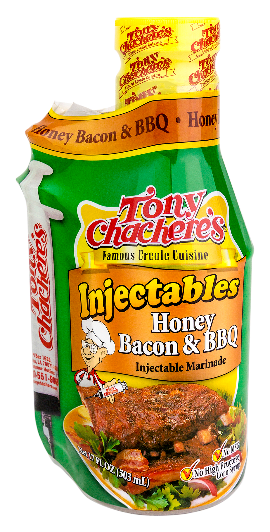 Tony Chachere Marinade, Honey Bacon BBQ with Injector, 17 Ounce
