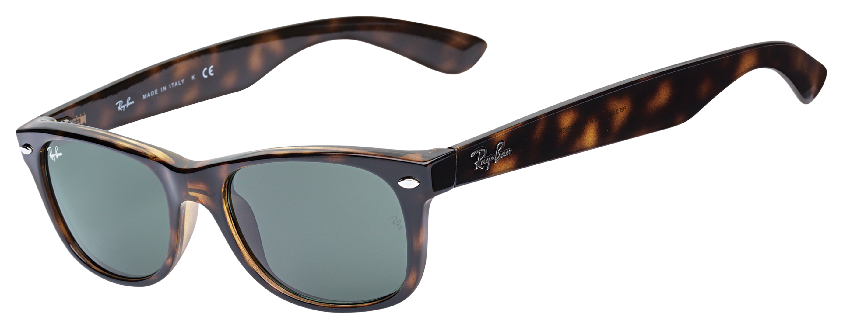 Image of Ray-Ban New Wayfarer Classic RB2132 Glass Sunglasses - Polished Tortoise/Green Classic G-15 - Small