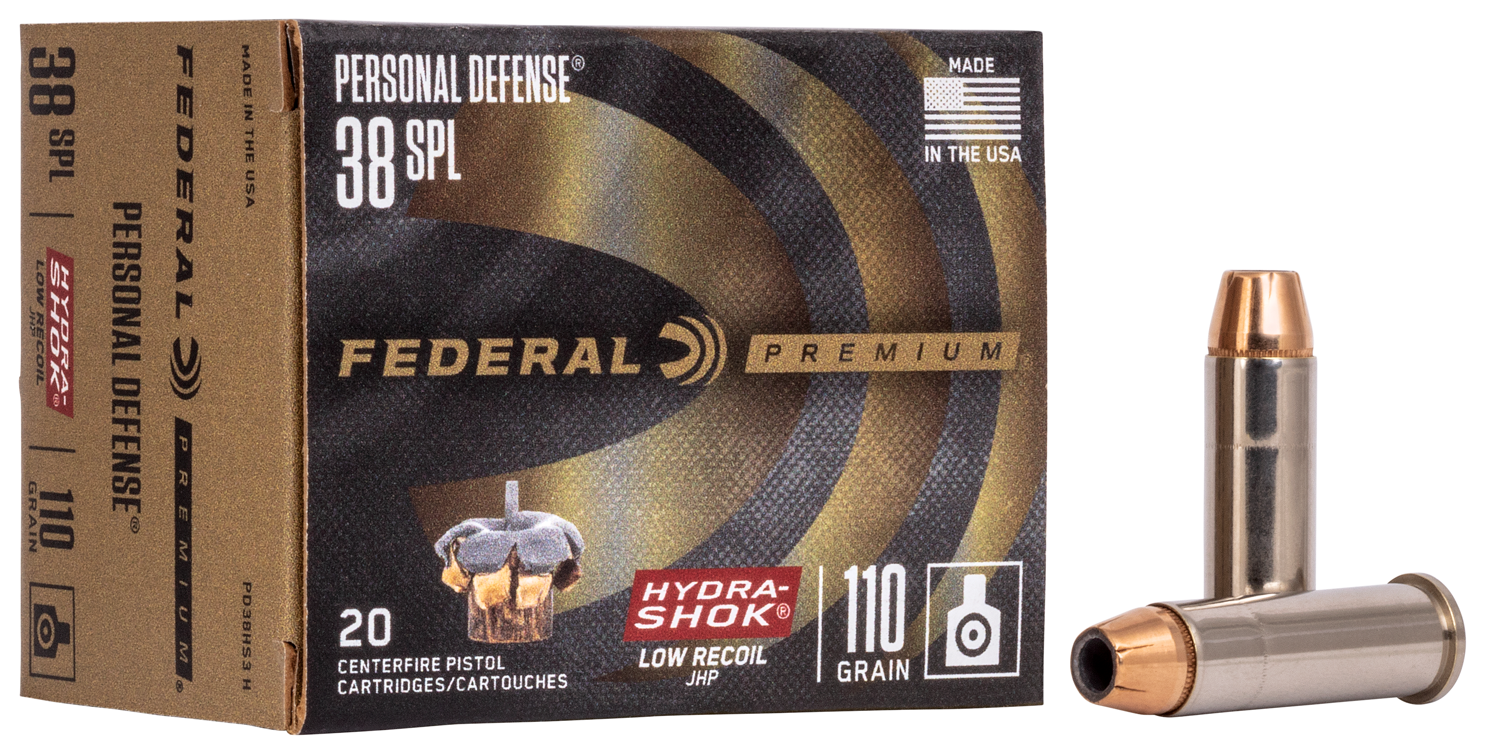 Image of Federal Premium Personal Defense .38 Special 110 Grain Hydra-Shok Jacketed Hollow-Point Centerfire Handgun Ammo