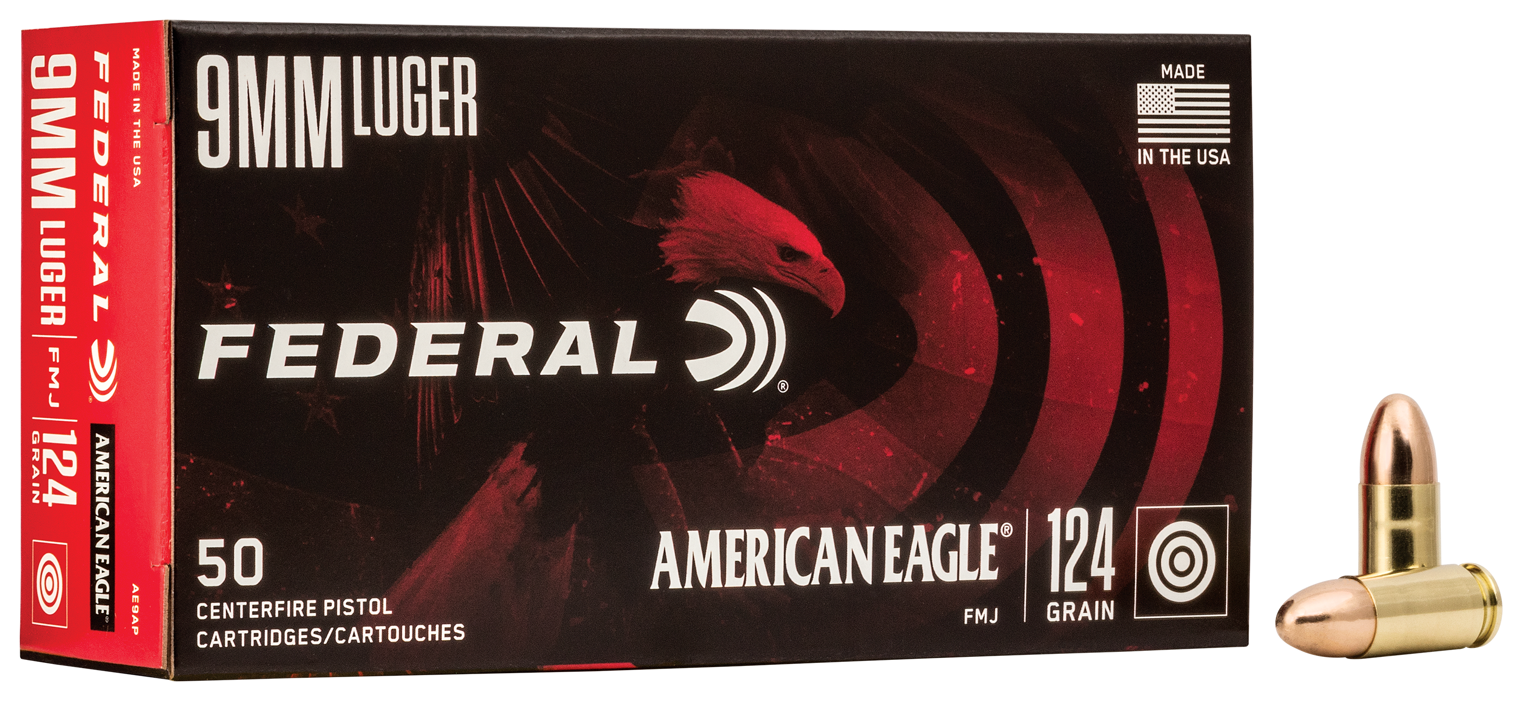Federal American Eagle 9mm Luger 124 Grain FMJ Centerfire Handgun Ammo
