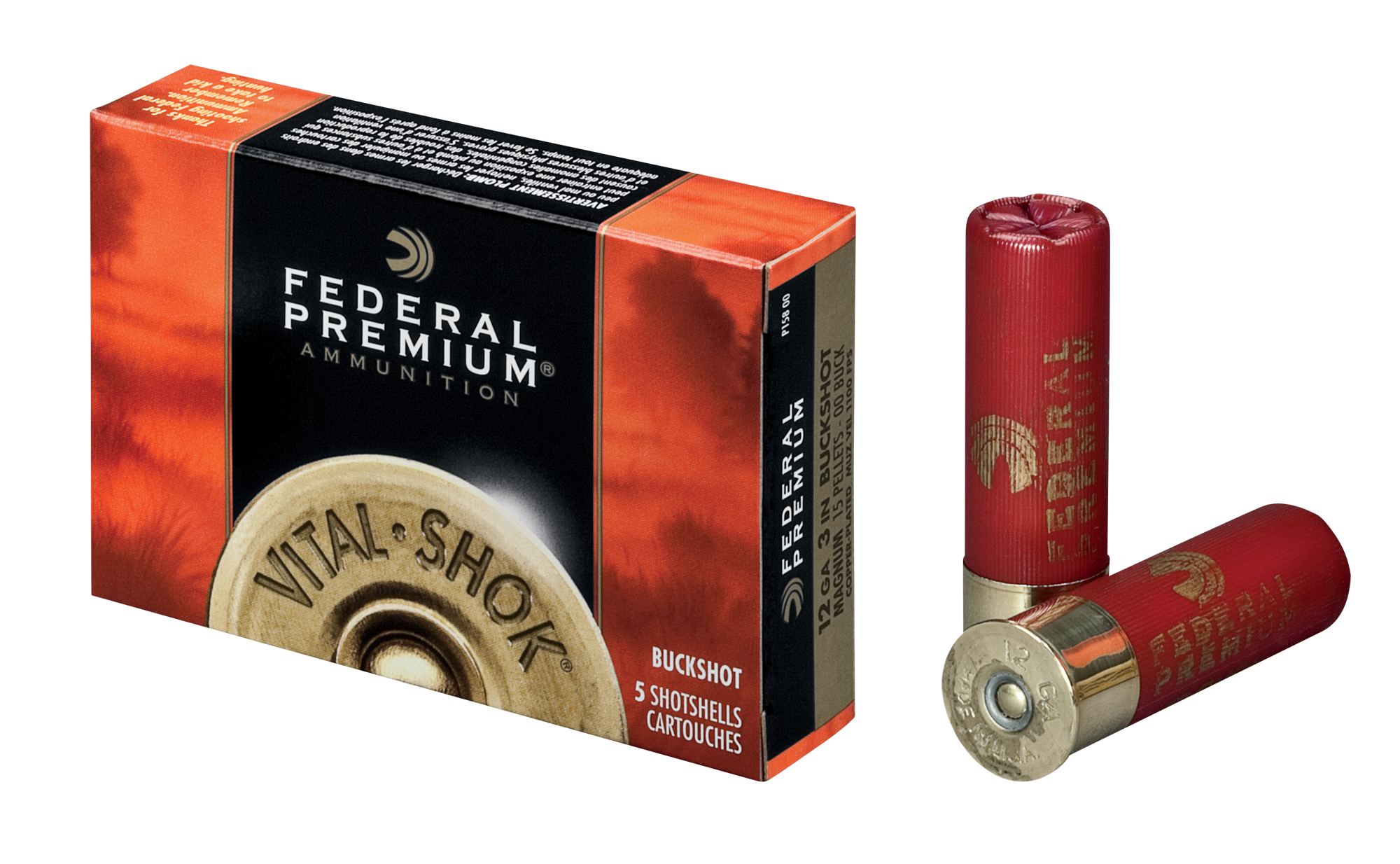Federal Premium Vital-Shok Buckshot Shotshells - #00 Shot - 10 Gauge - 3.5" - 1100 FPS - 5 rounds