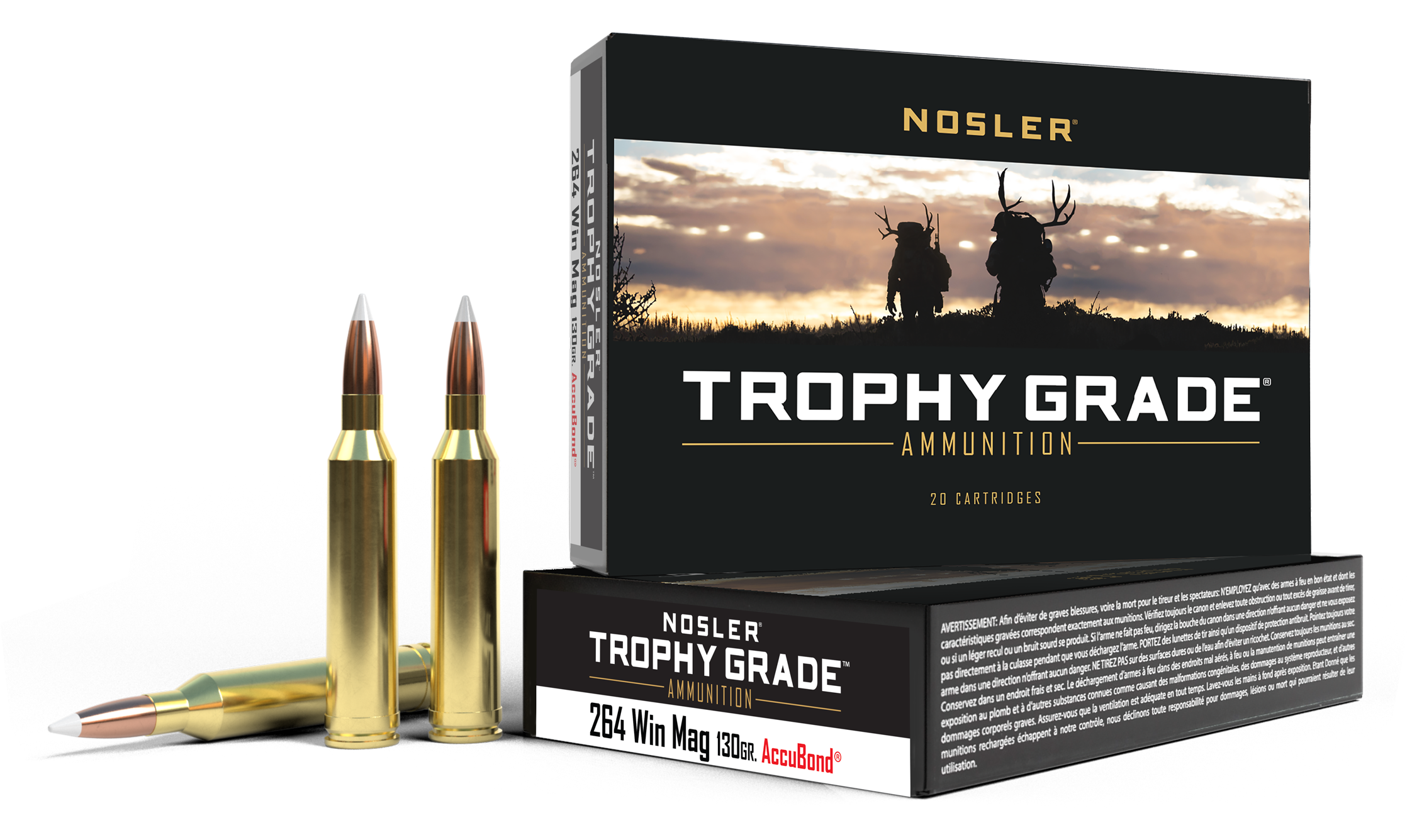 Nosler Trophy Grade .264 Winchester Magnum 130 Grain Centerfire Rifle Ammo