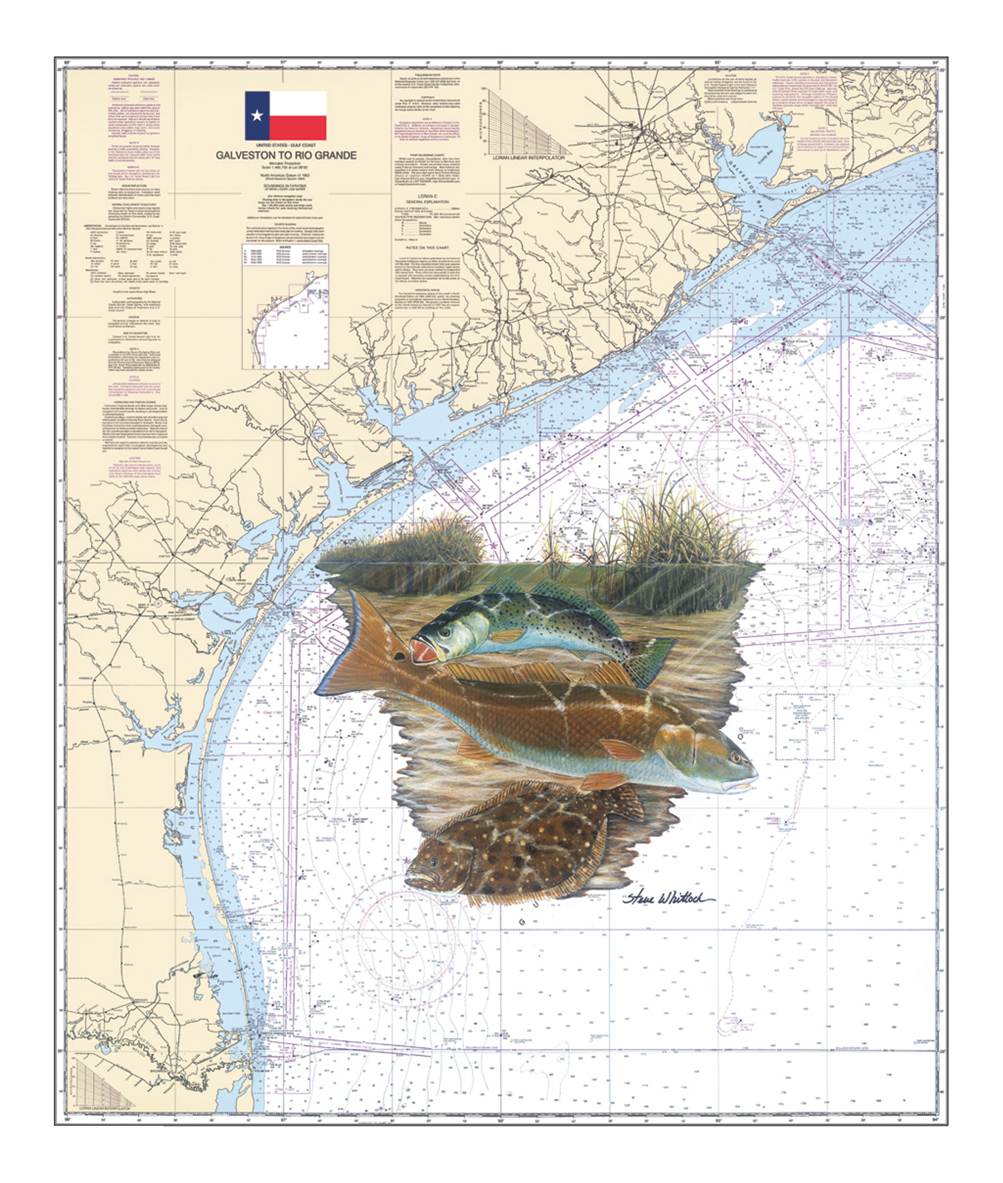 Steve Whitlock Texas Inshore Slam Nautical Chart Art