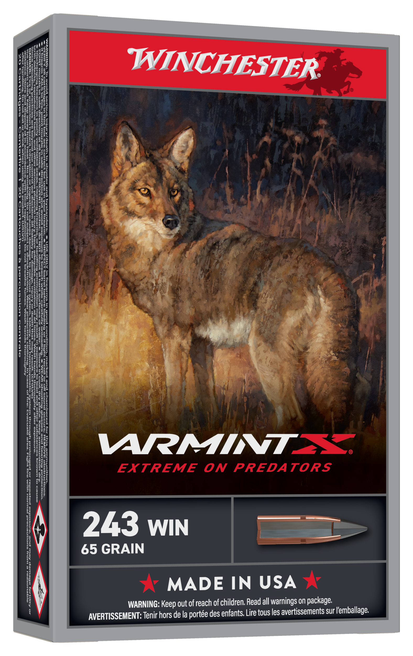 Image of Winchester VarmintX Centerfire .243 Winchester 65 Grain Rifle Ammo - 20 Rounds