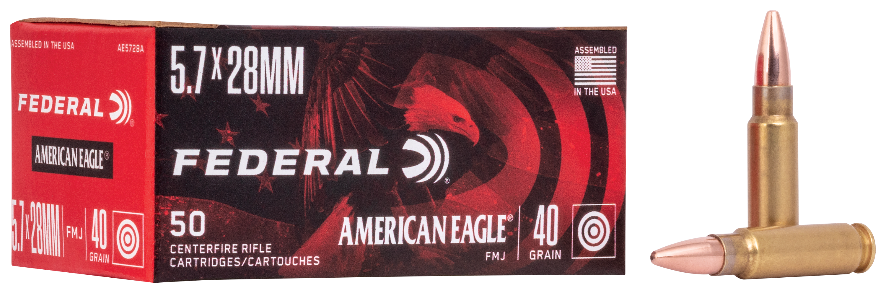 Federal American Eagle Centerfire Rifle Ammo - Full Metal Jacket - 40 Grain - 5.7x28mm - 50 Rounds
