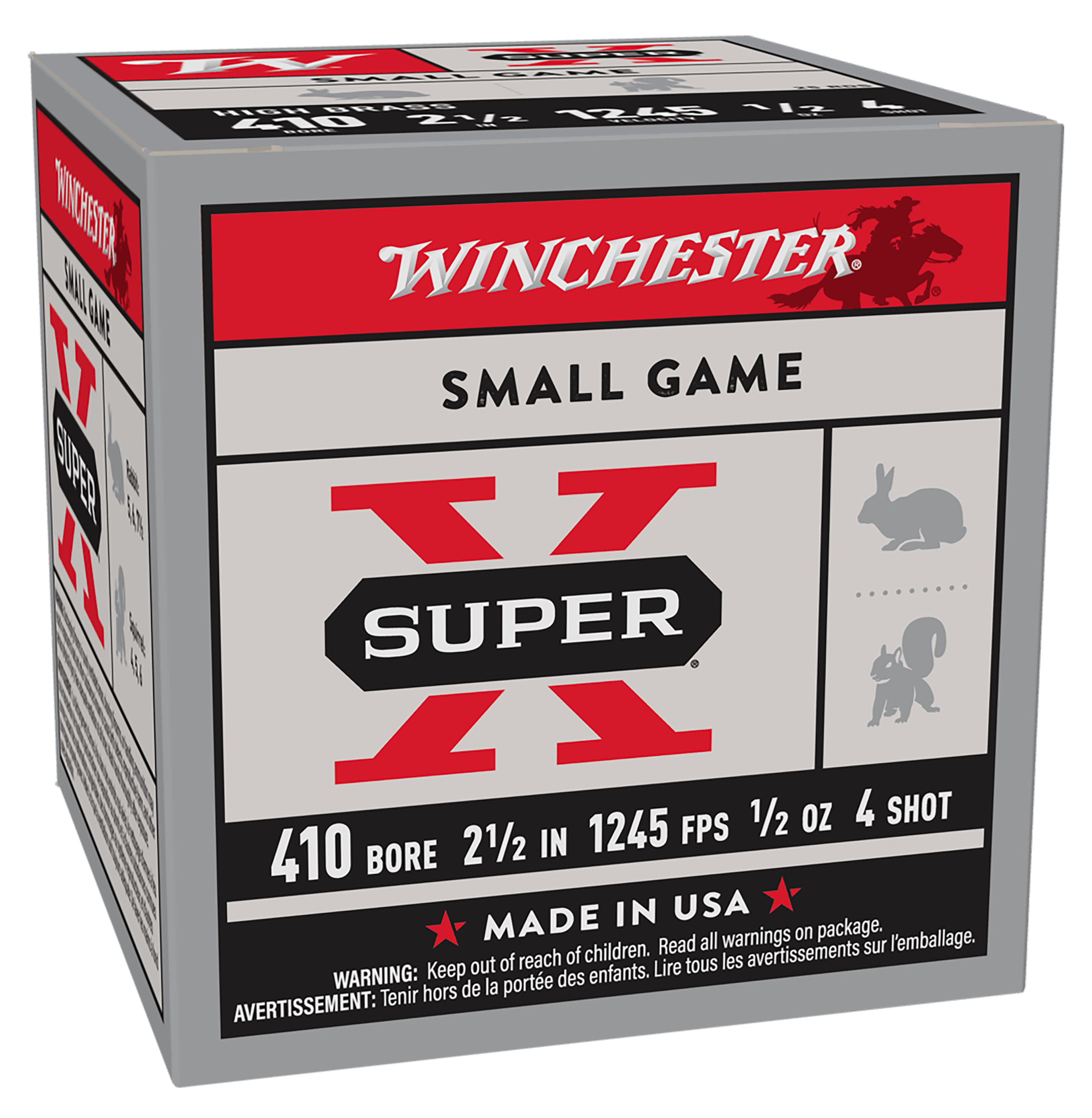 Winchester Super-X Upland and Small Game .410 Bore 2-1/2″ 1/2 oz. Shotshells - #4 - 250 Rounds - Winchester