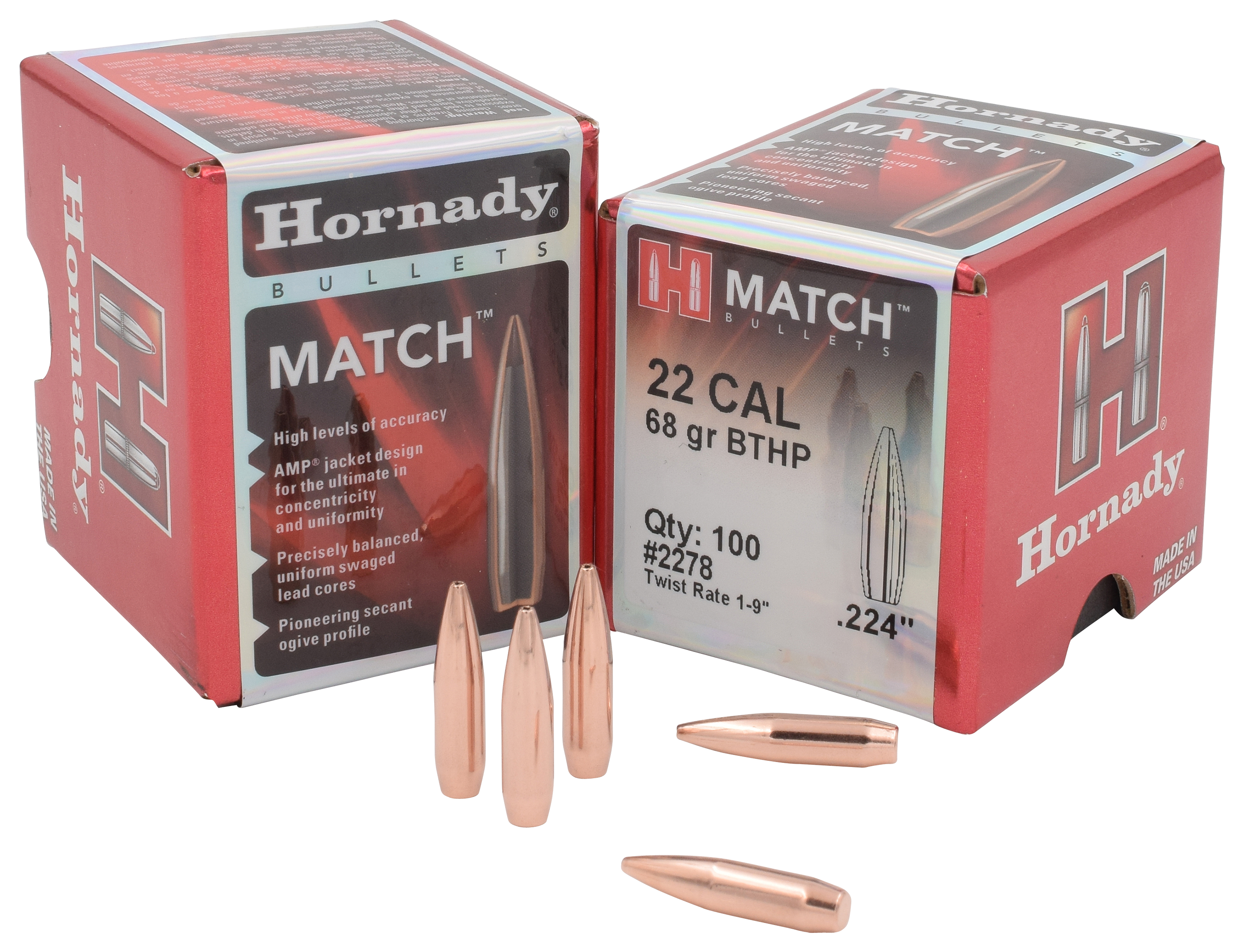 Image of Hornady Match Bullets - 30 Caliber - 178 Grain - BTHP Match - 100 Rounds