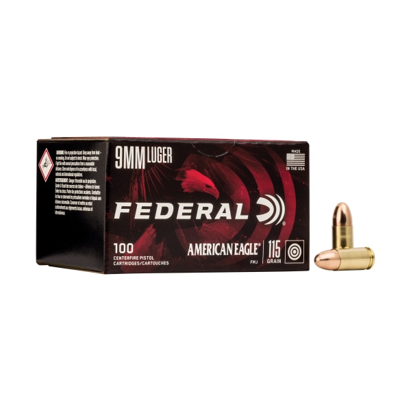 Federal American Eagle Centerfire Pistol Cartridges - 9mm - 115 Grain