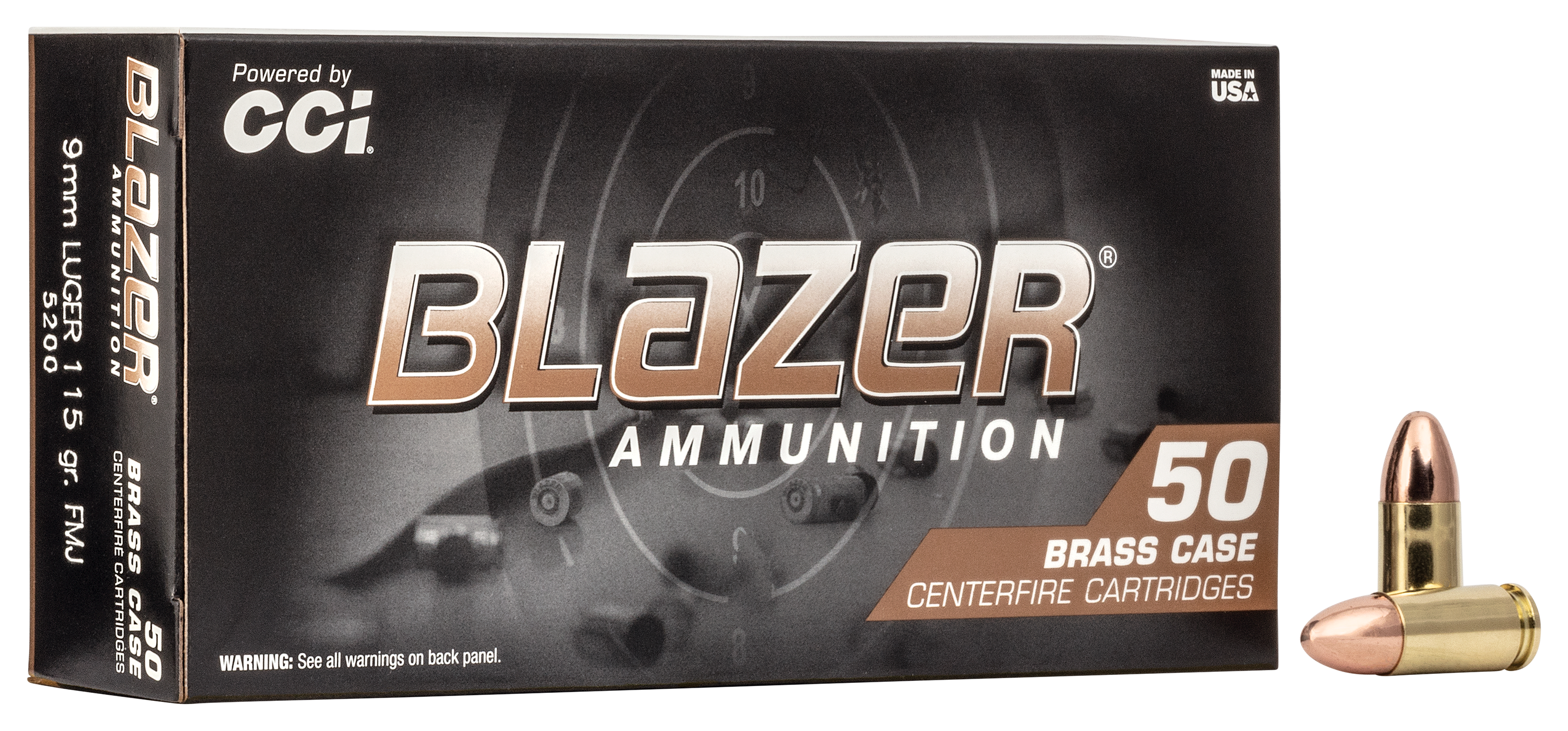 CCI Blazer Brass 9mm Luger 115 Grain Handgun Ammo