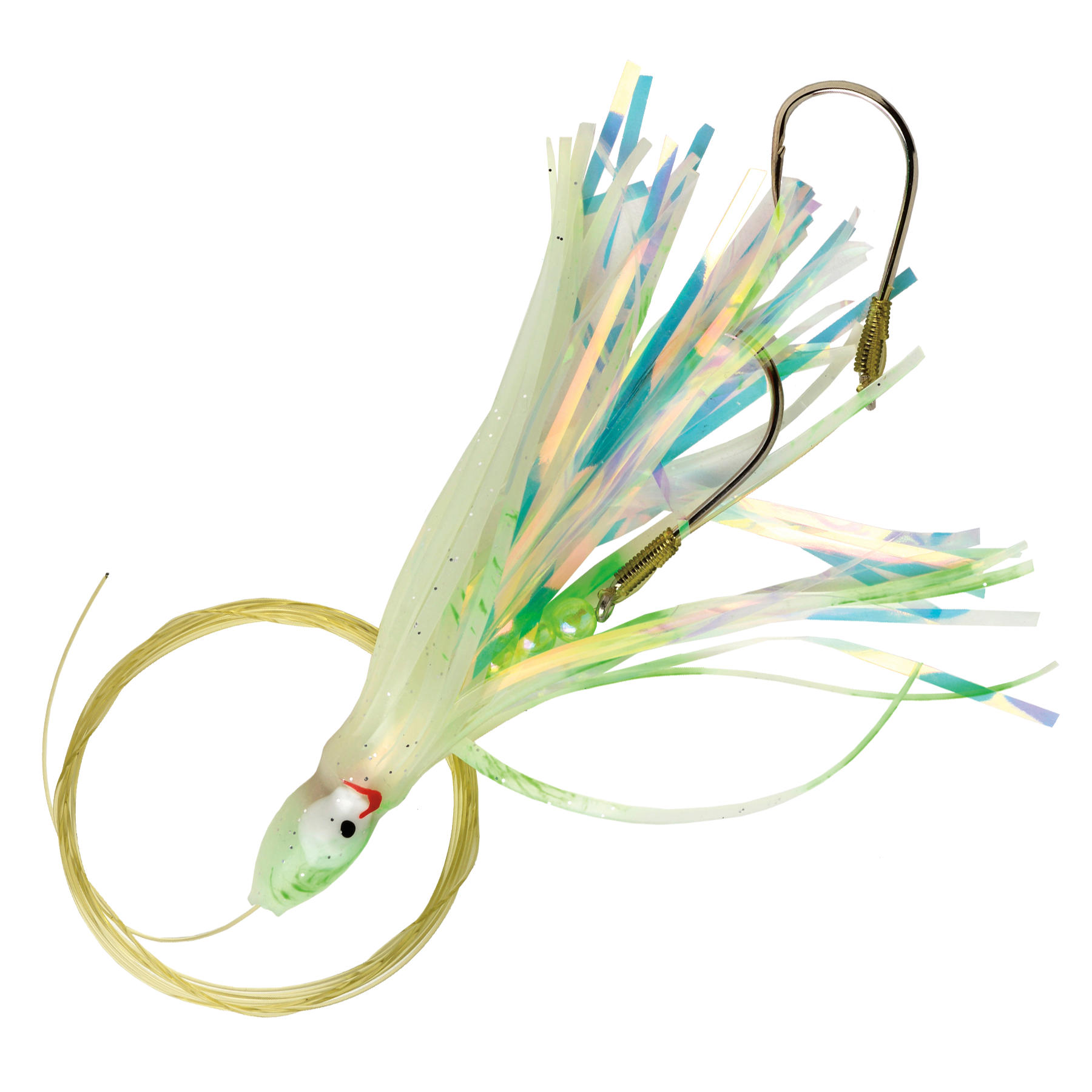 Image of P-Line Rigged Squid with Tinsel Insert - Glow Green Spots