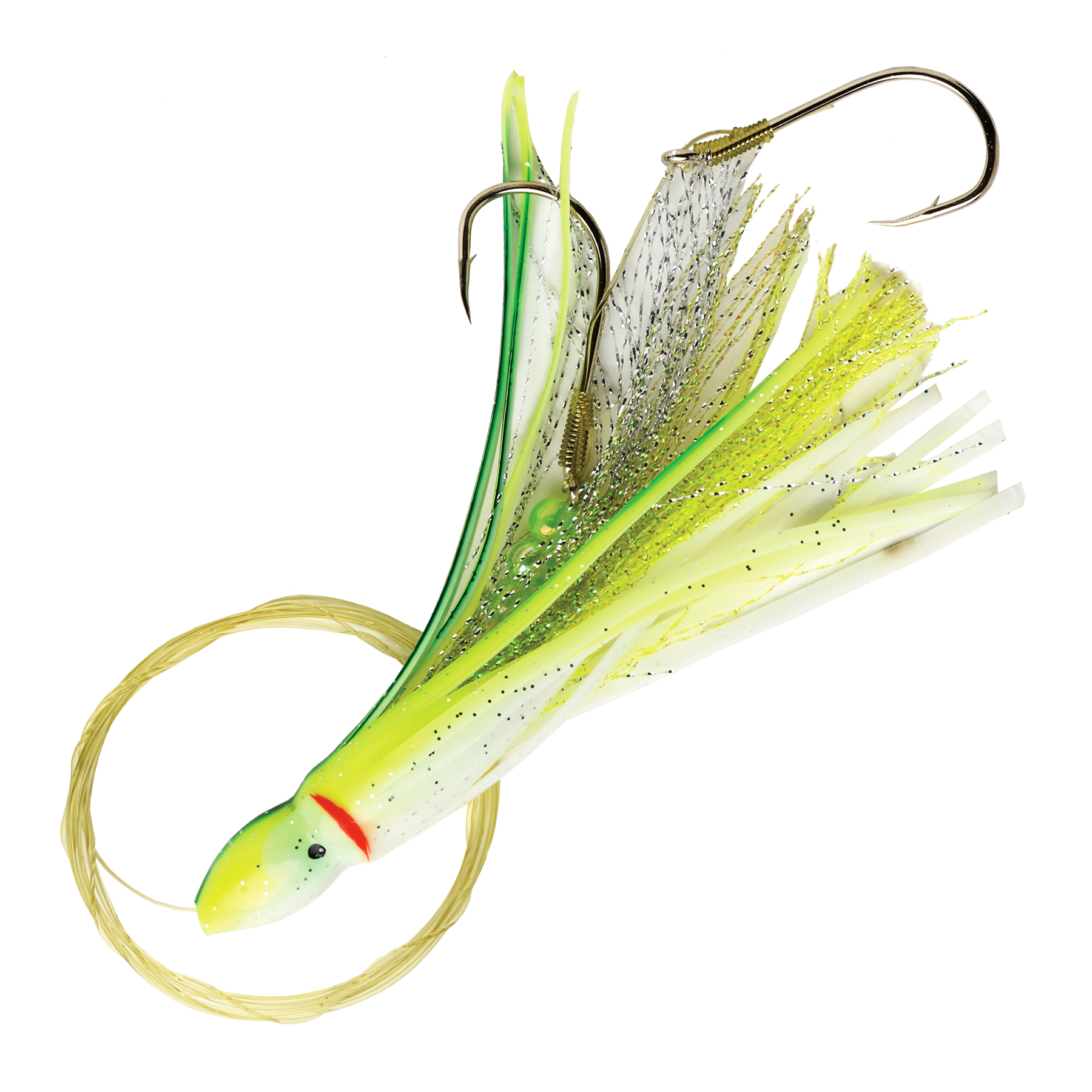 Image of P-Line Rigged Squid with Tinsel Insert - White Yellow Green Glow