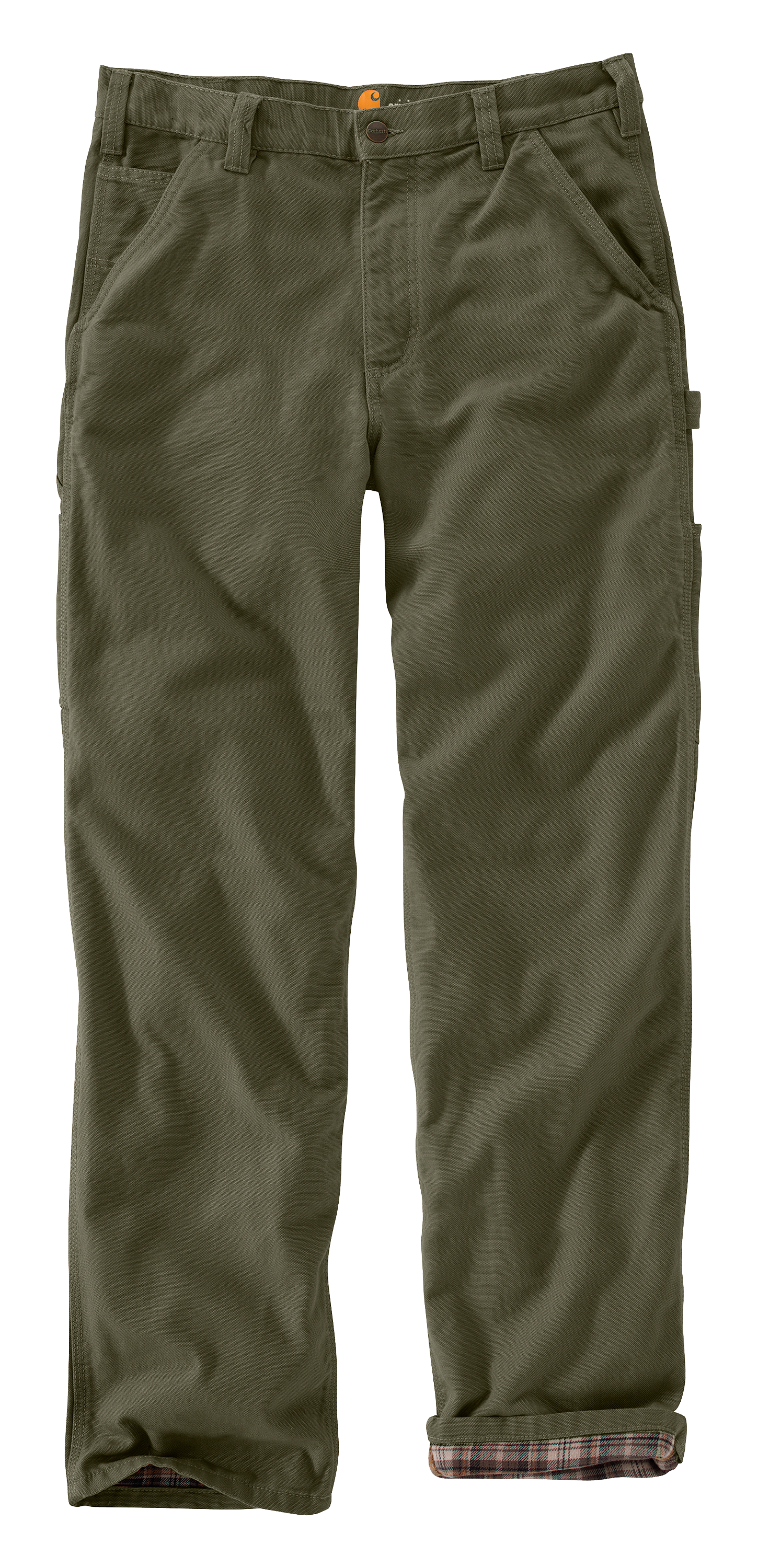 Image of Carhartt Flannel-Lined Duck Dungarees for Men - Moss - 38x36