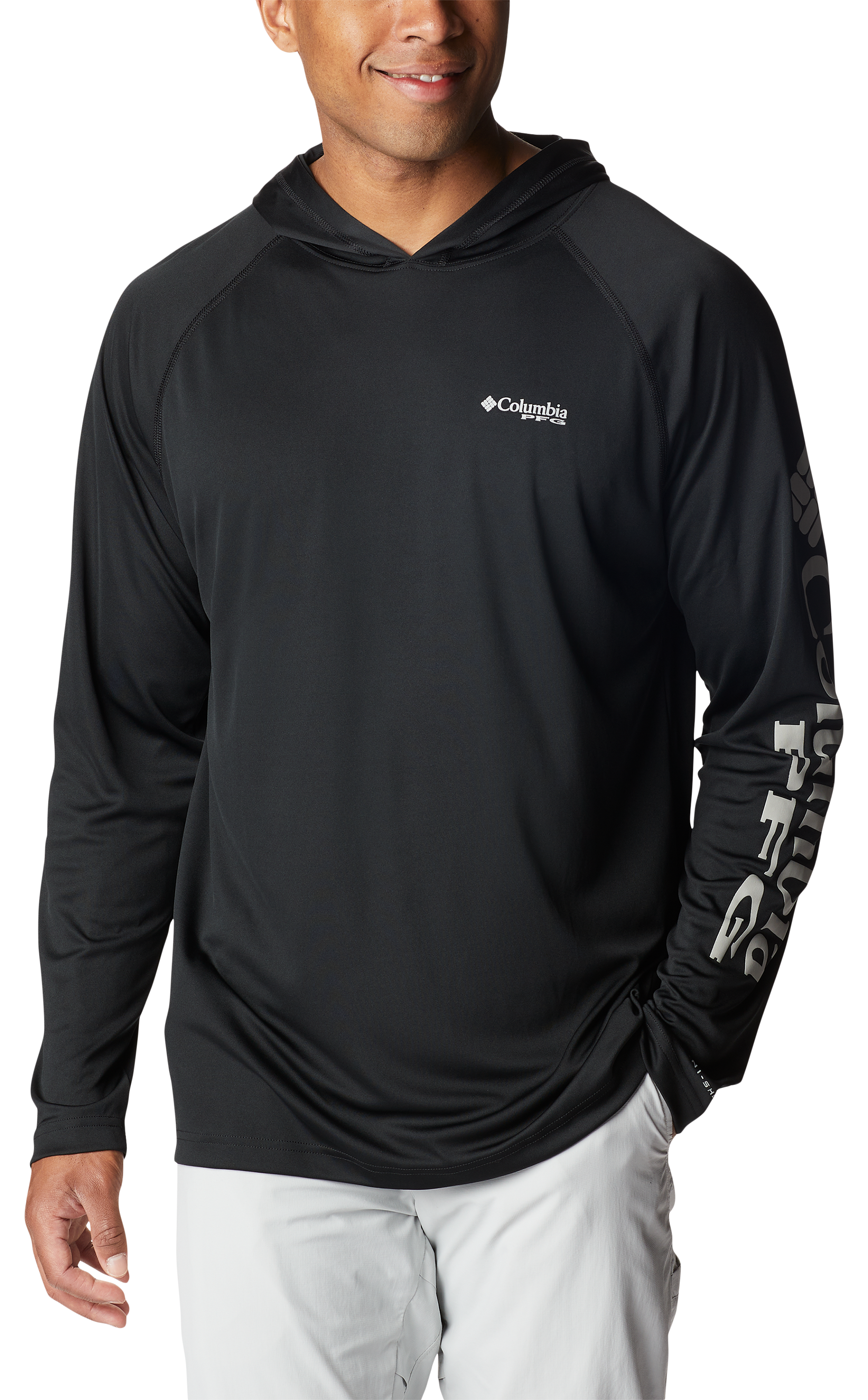 Columbia PFG Terminal Tackle Long-Sleeve Hoodie for Men - Black/Cool Grey L