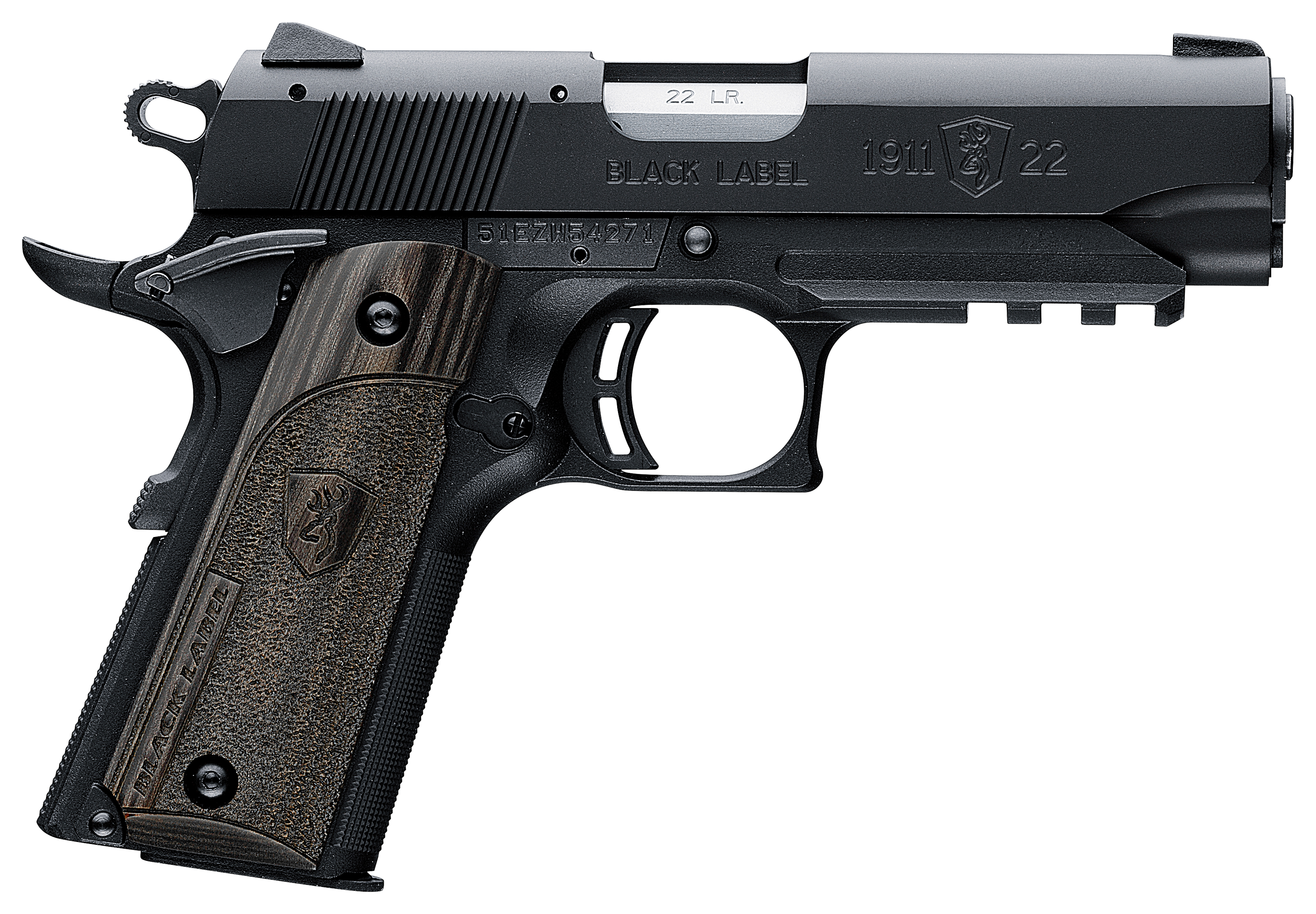 Image of Browning 1911-22 Compact Black Label Laminate Semi-Auto Pistol with Rail - Black - .22 Long Rifle
