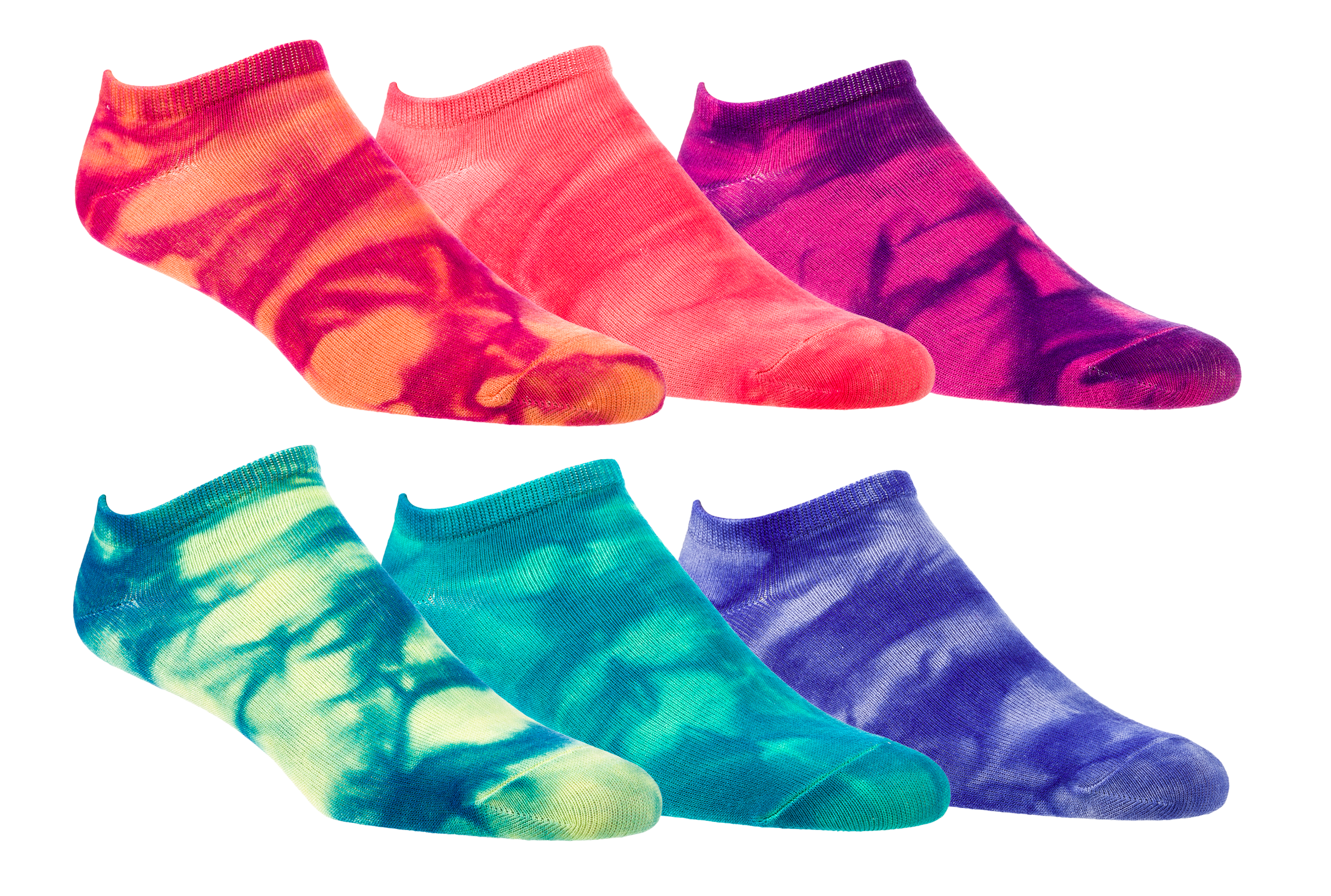 Natural Reflections No-Show Tie-Dye Socks for Ladies 6-Pair Pack