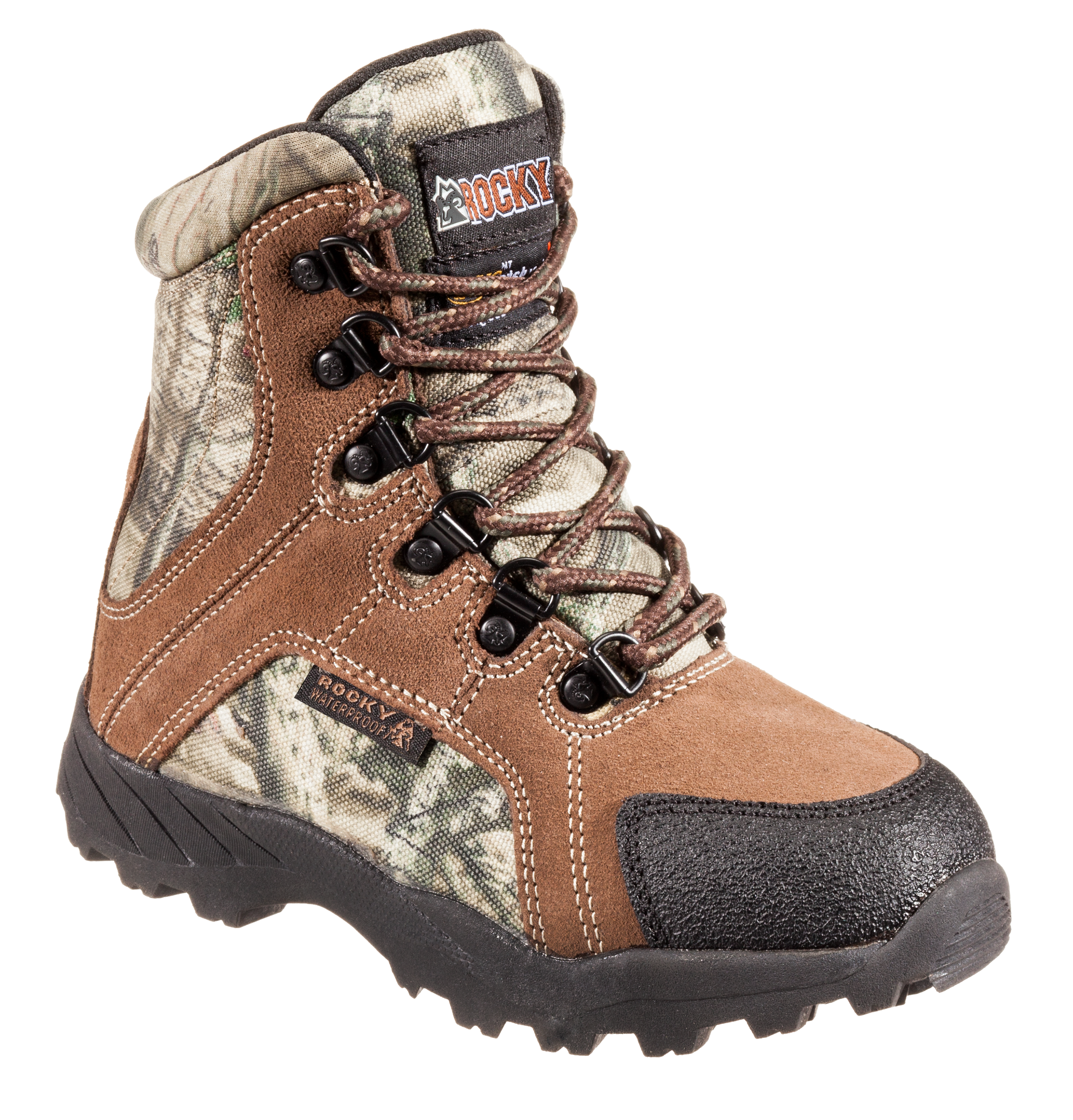 Image of Rocky Waterproof Insulated Hunting Boots for Kids - Dark Brown/Mossy Oak Break-Up Infinity