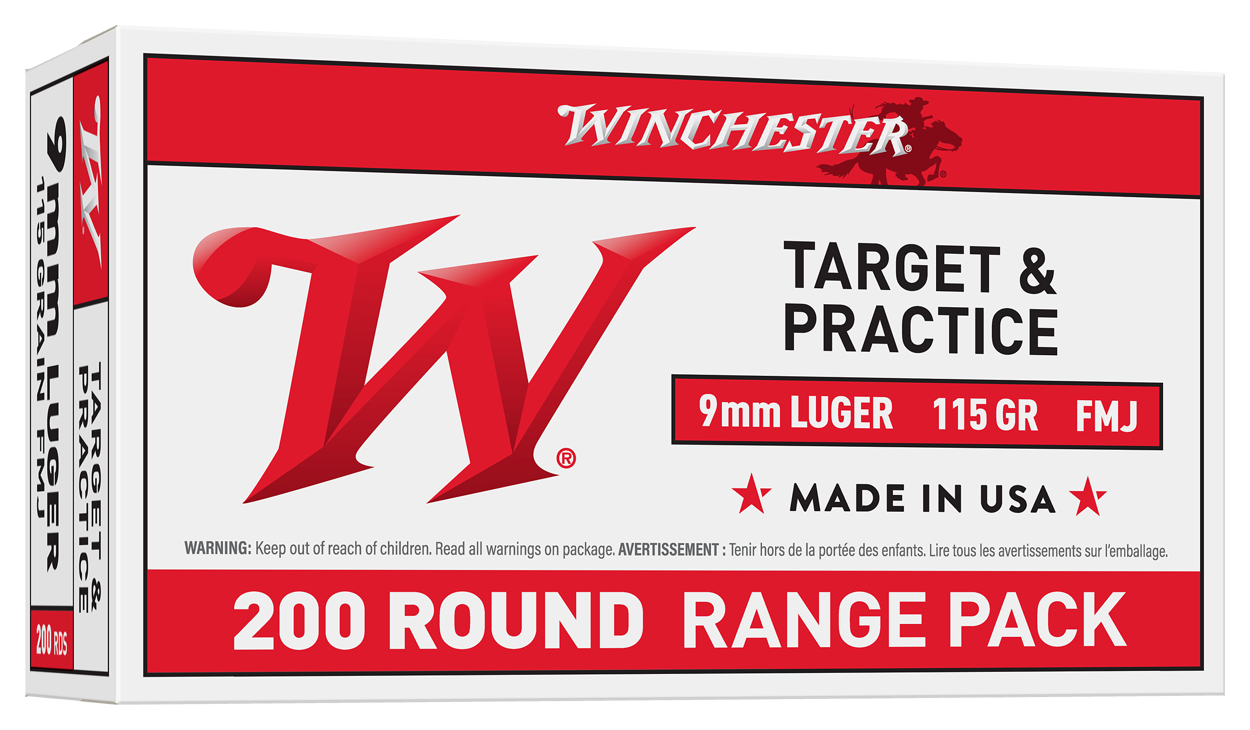 Winchester 9mm Luger 115 Grain FMJ Centerfire Handgun Ammo - 200 Rounds