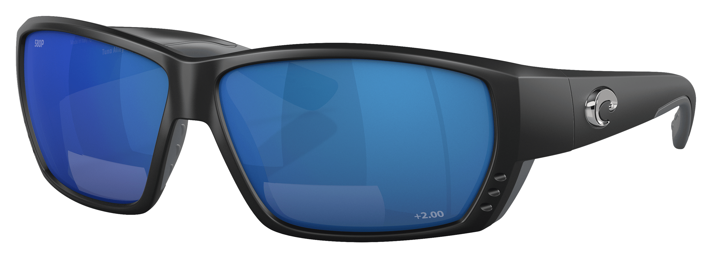 Image of Costa Del Mar Tuna Alley Readers 580P Polarized Reading Sunglasses - Matte Black/Blue Mirror - X-Large - 2.00