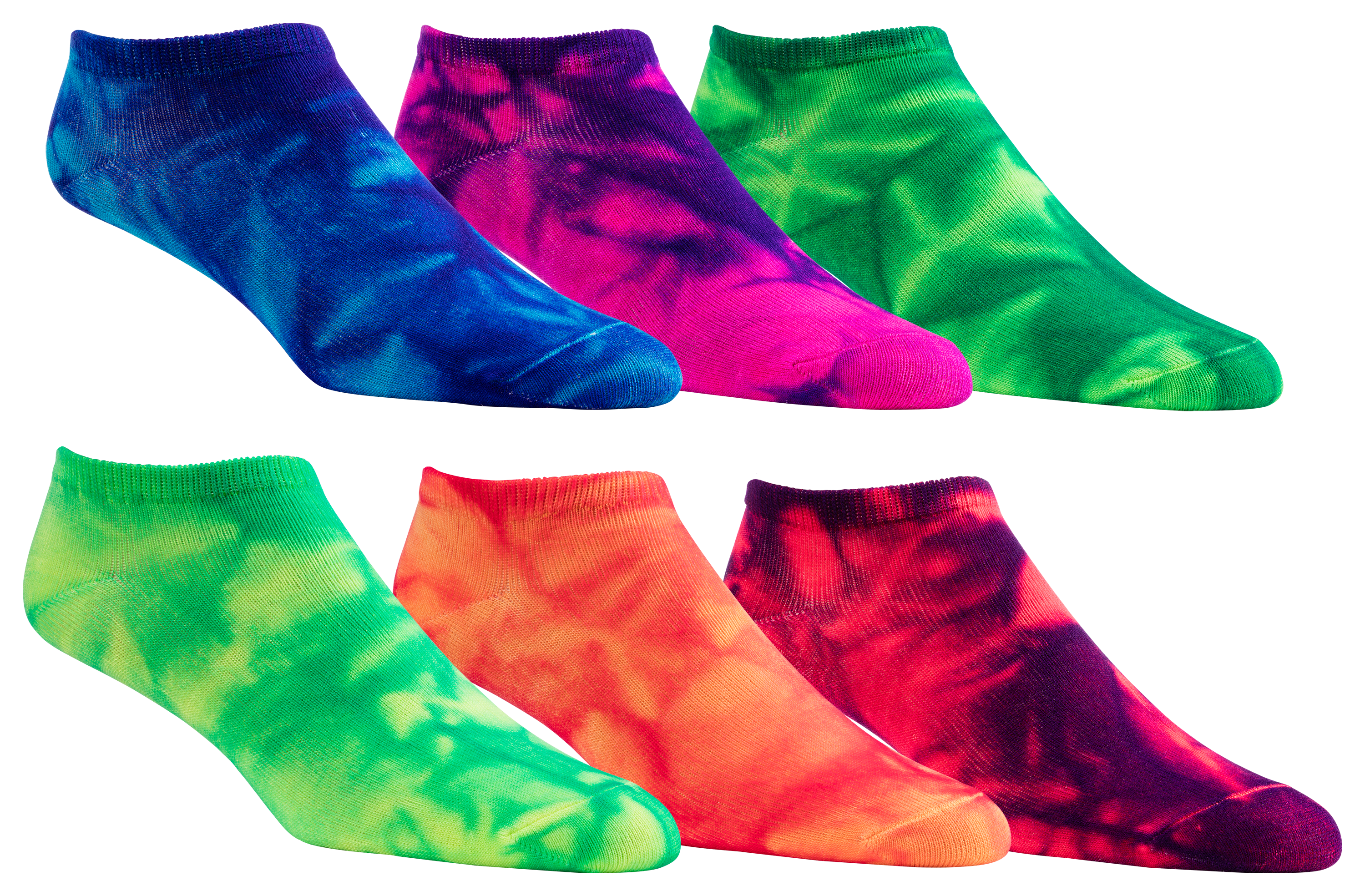 RedHead No-Show Tie-Dye Socks for Kids - Flourescent Tie Dye - 6-Pair Pack - RedHead