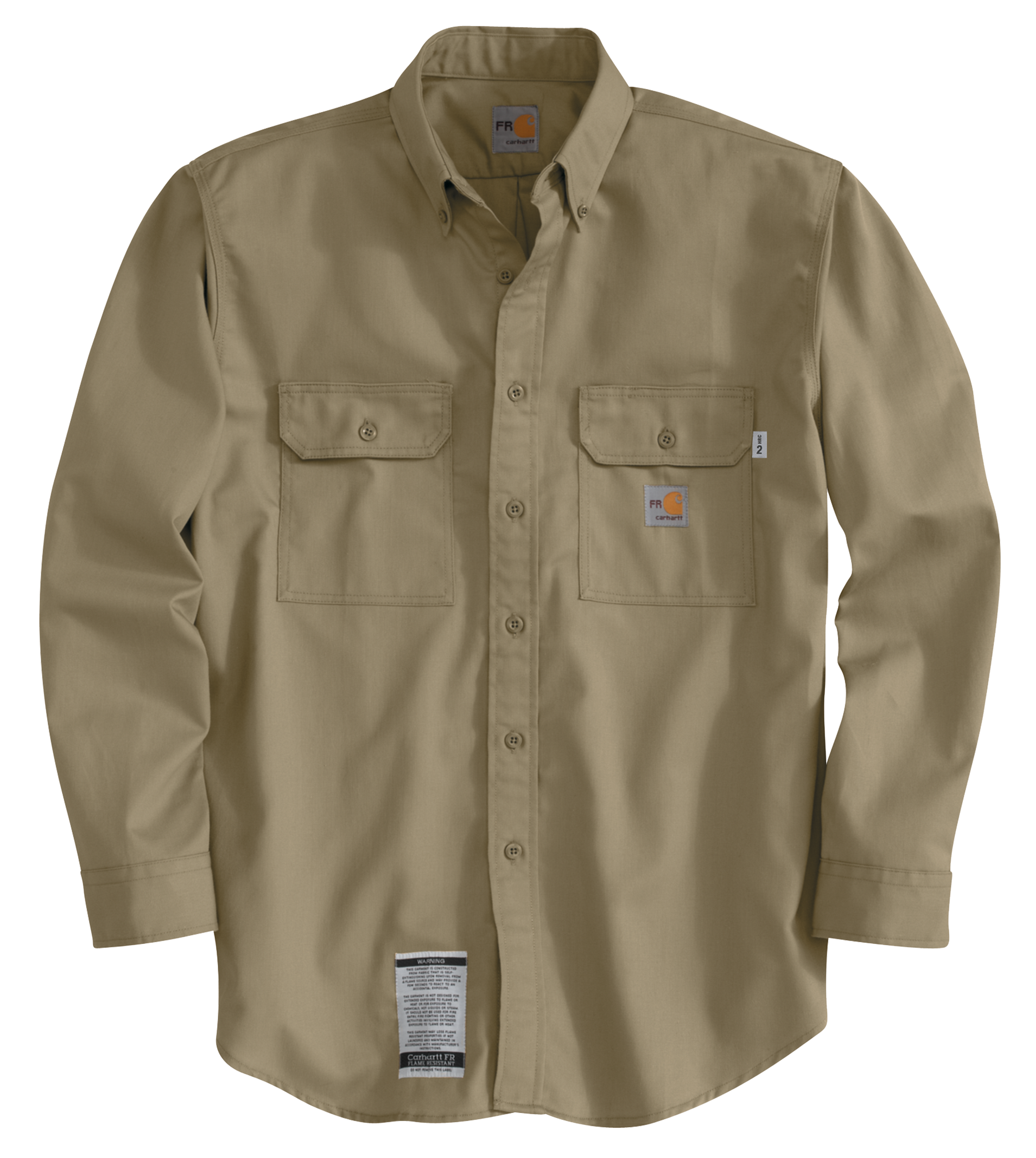 Image of Carhartt Flame-Resistant Long-Sleeve Twill Shirt with Pocket Flaps for Men - Khaki