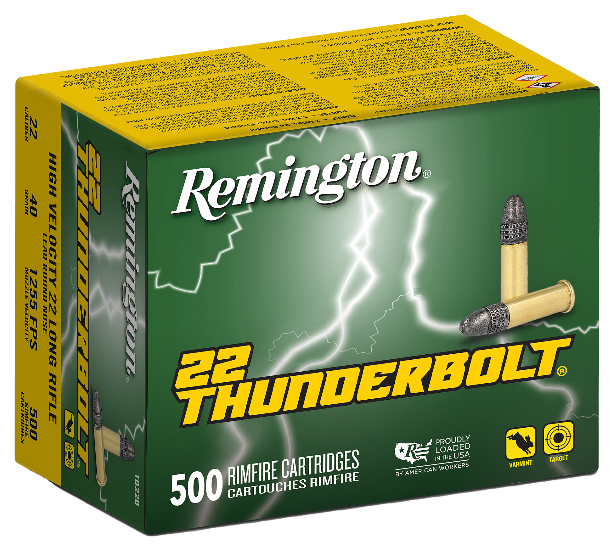 Remington Thunderbolt .22 LR 40 Grain Lead Round Nose Rimfire Ammo - 500 Rounds