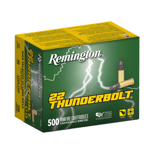 Remington Thunderbolt .22 LR 40 Grain Lead Round Nose Rimfire Ammo - 500 Rounds