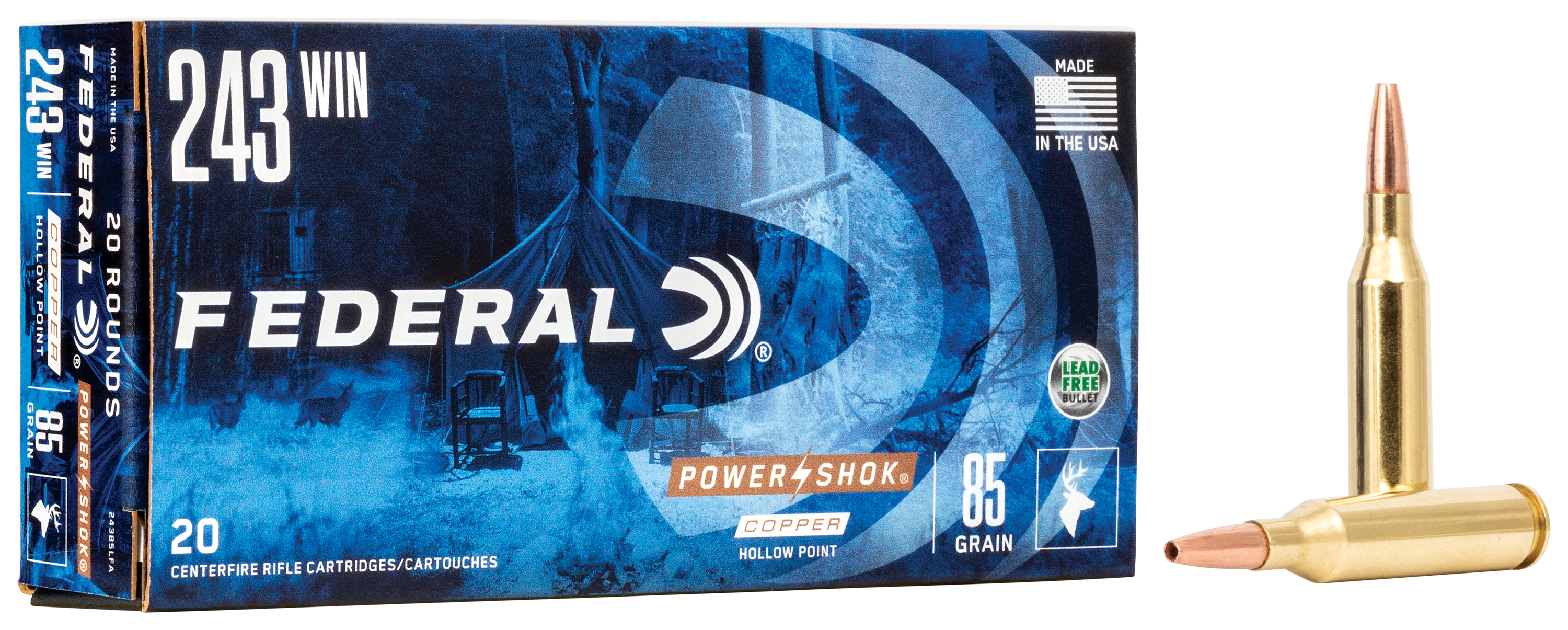 Federal Power Shok Copper .243 Winchester 85 Grain Centerfire Rifle Ammo