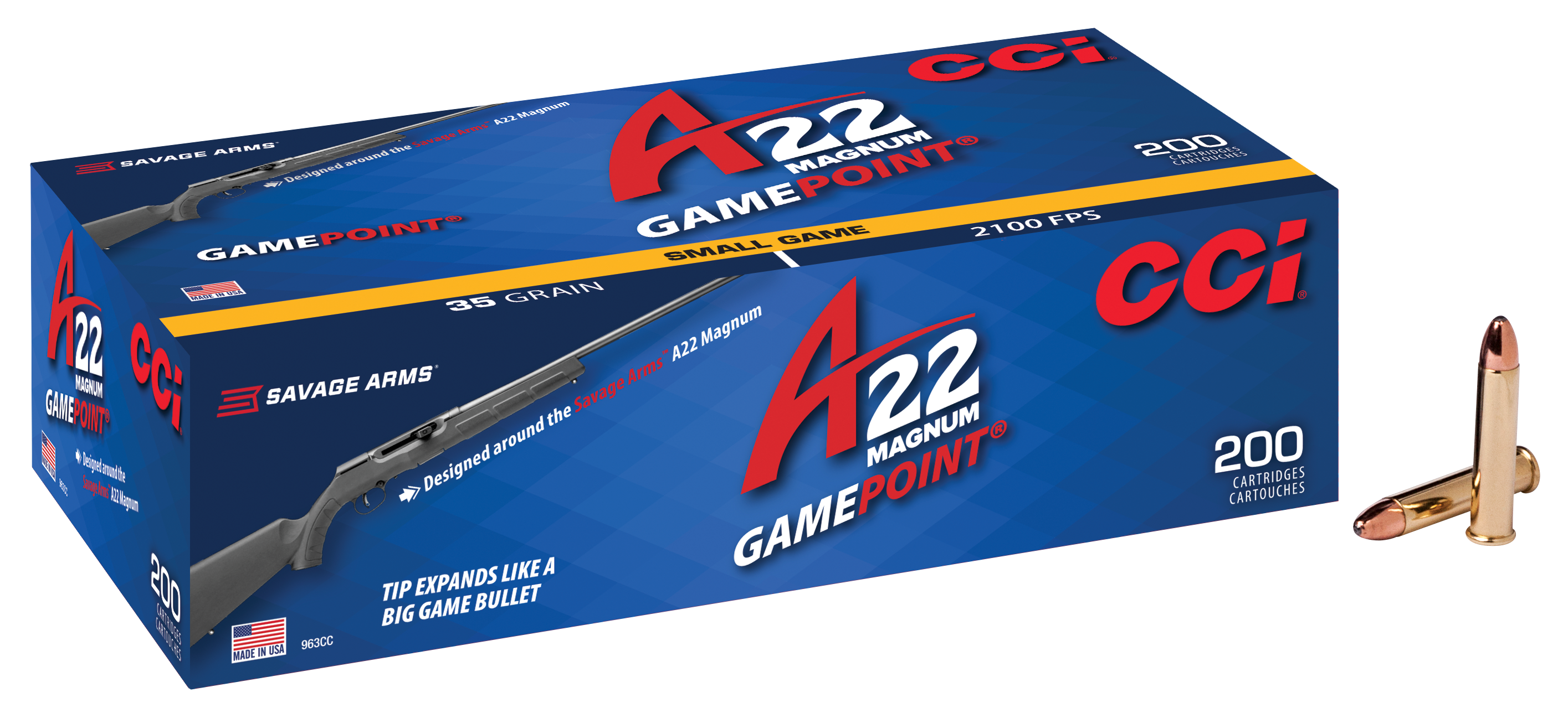 CCI A22 Magnum Gamepoint Rimfire Ammo - 200 rounds - 35 Grain