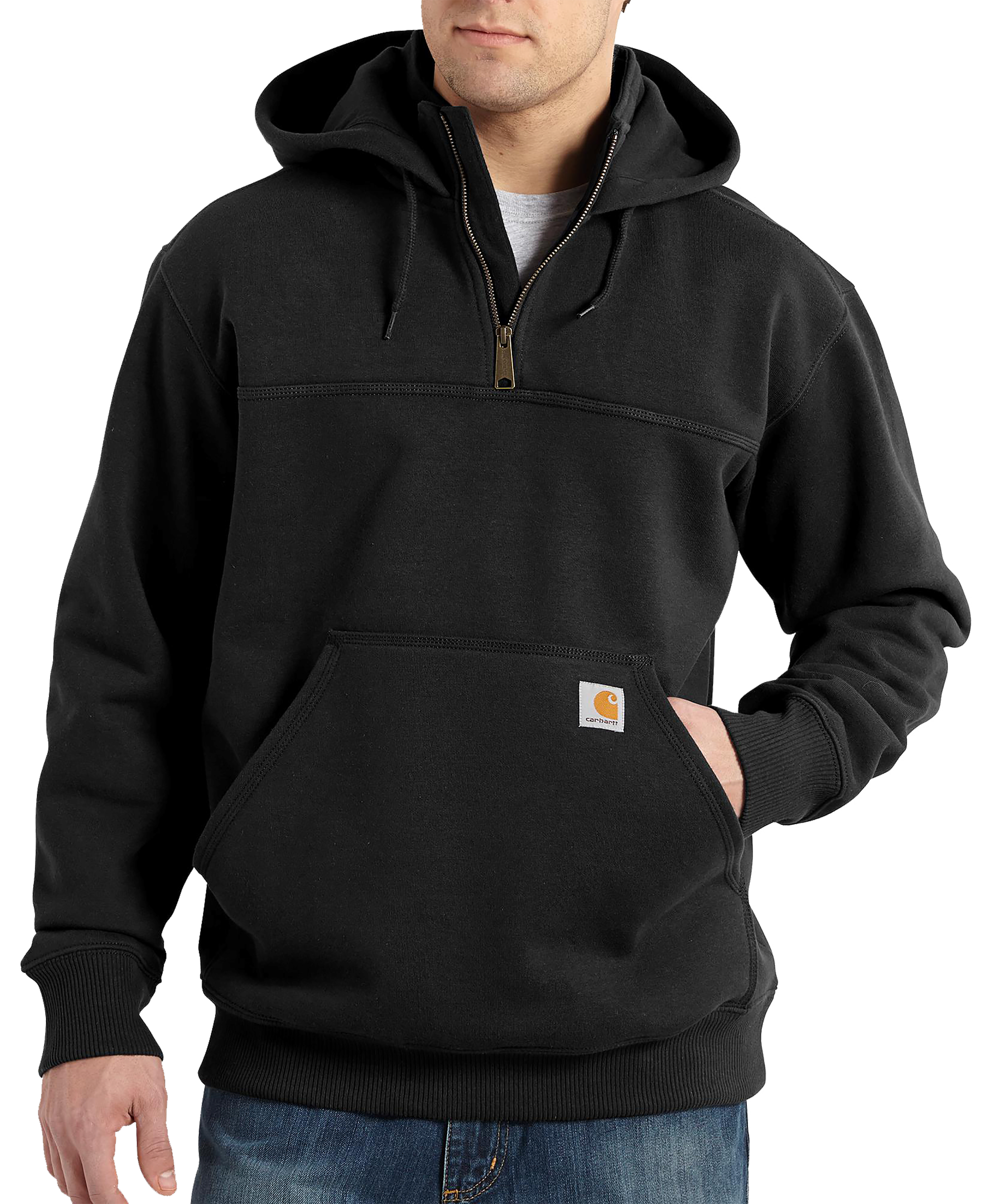 Image of Carhartt Rain Defender Loose-Fit Heavyweight Quarter-Zip Hoodie - Black - XLT