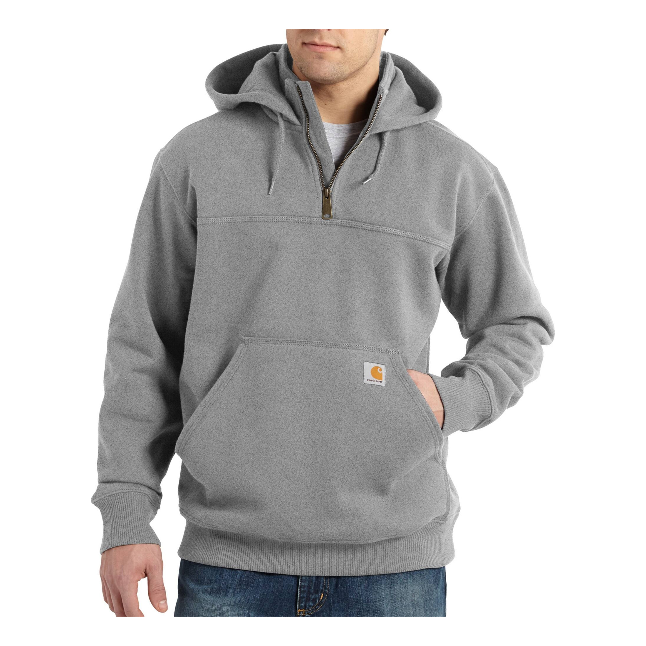 Image of Carhartt Rain Defender Loose-Fit Heavyweight Quarter-Zip Hooded Long-Sleeve Sweatshirt - Heather Gray - L
