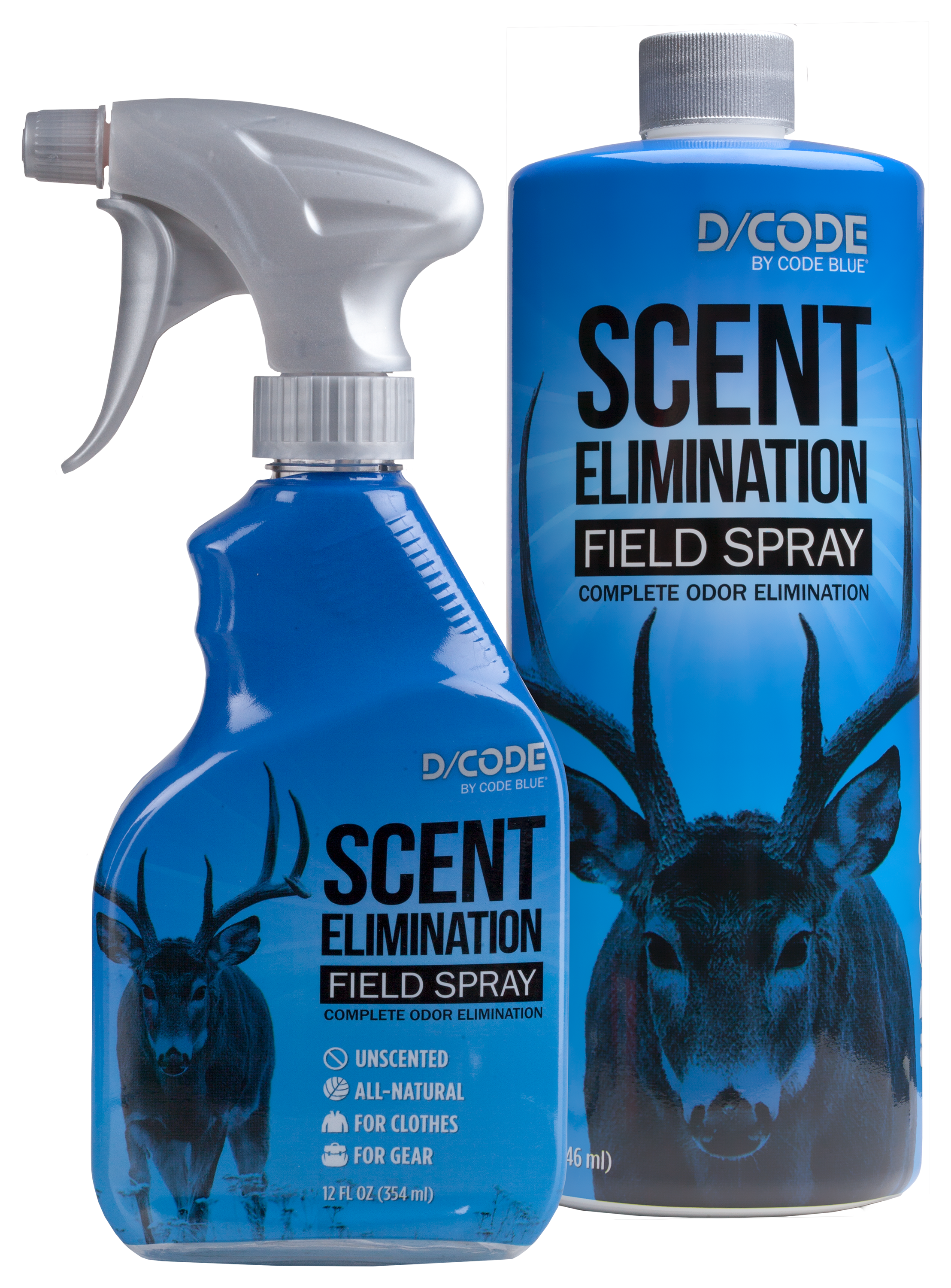 Image of Code Blue D/Code Scent Elimination Field Spray - 12 oz./32 oz. - Trigger Sprayer + Refill