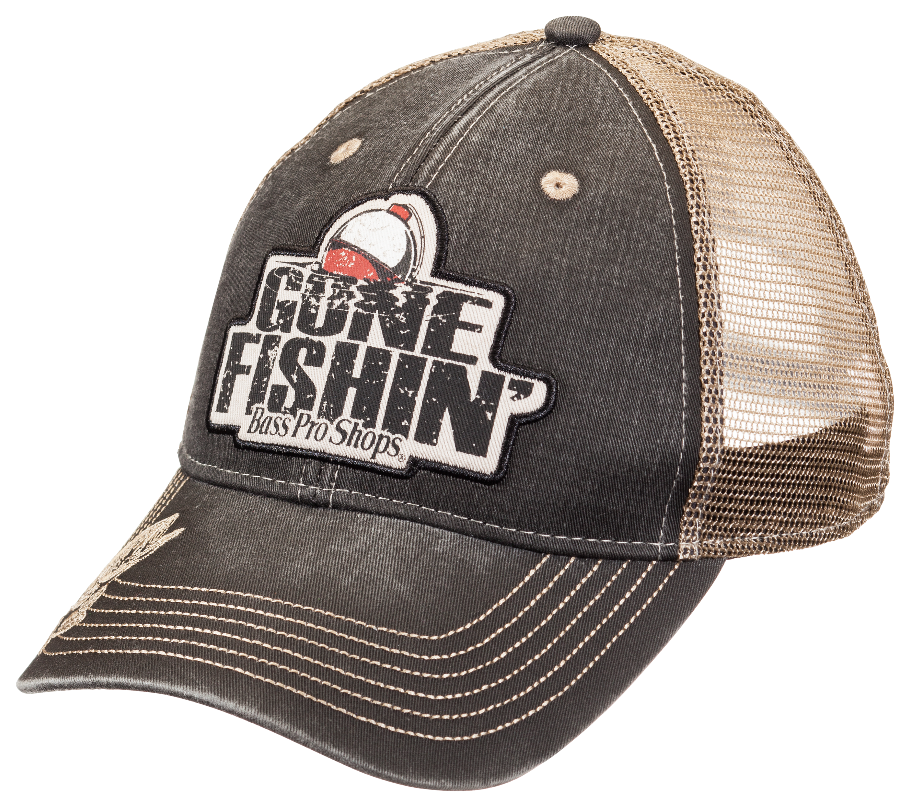 VINTAGE White Bass Pro Shops Gone Fishing Hat Thick Cotton Stitch Outdoor  Cap