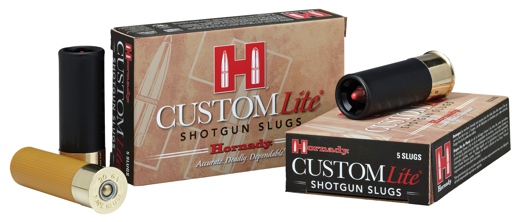 Image of Hornady Custom Lite Slug Shotshells - 20 Gauge - Slug - 5 Rounds