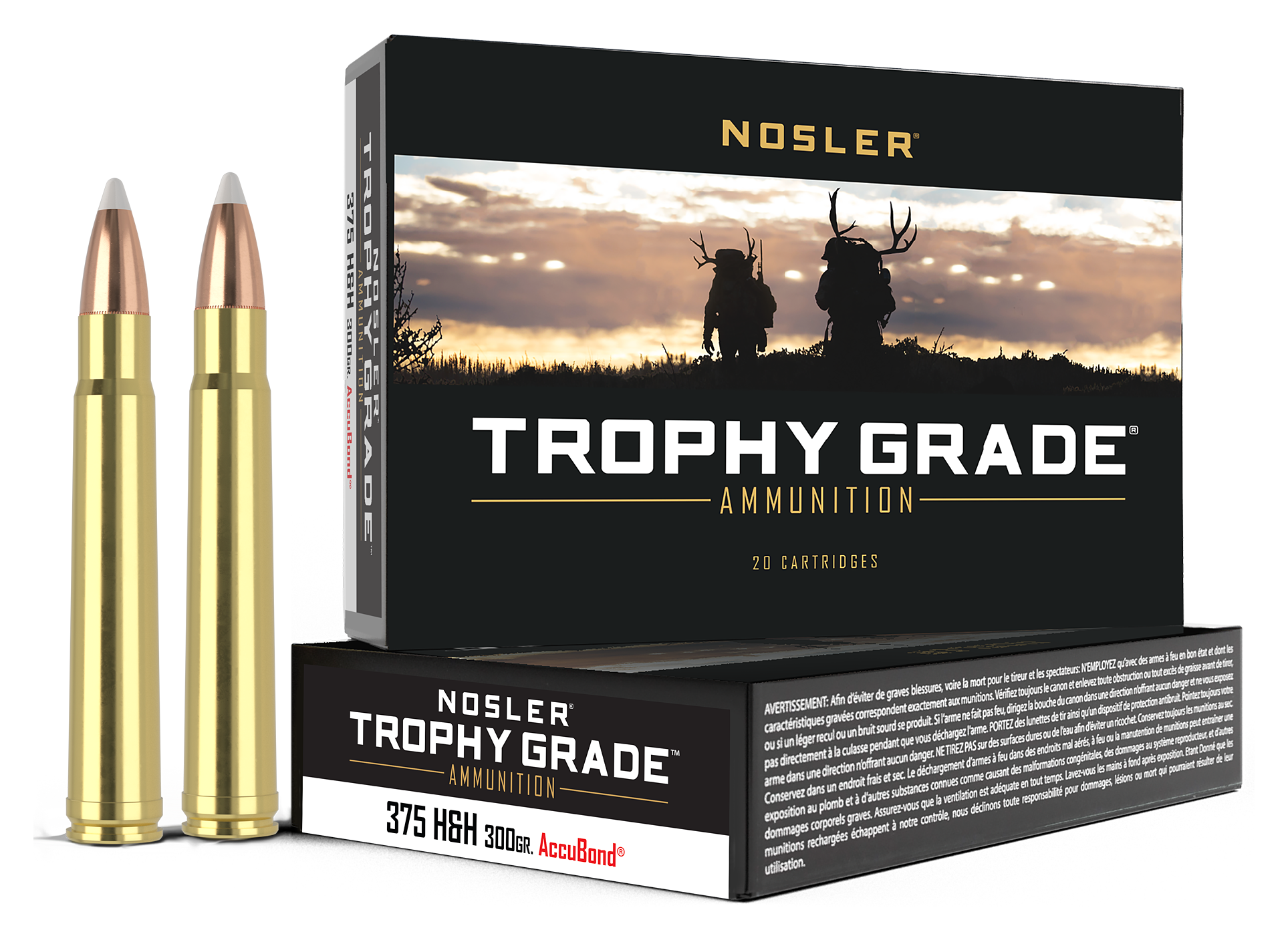 Nosler Trophy Grade .375 H&H Magnum 300 Grain Centerfire Rifle Ammo