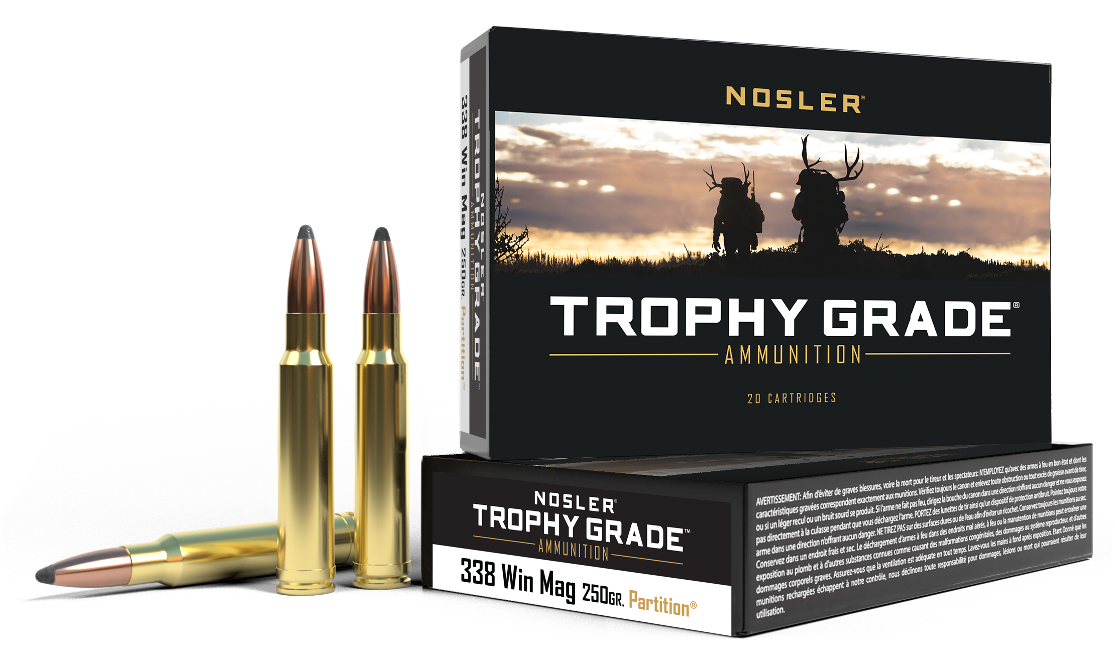 Image of Nosler Trophy Grade .338 Winchester Mag 250 Grain Partition Centerfire Rifle Ammo