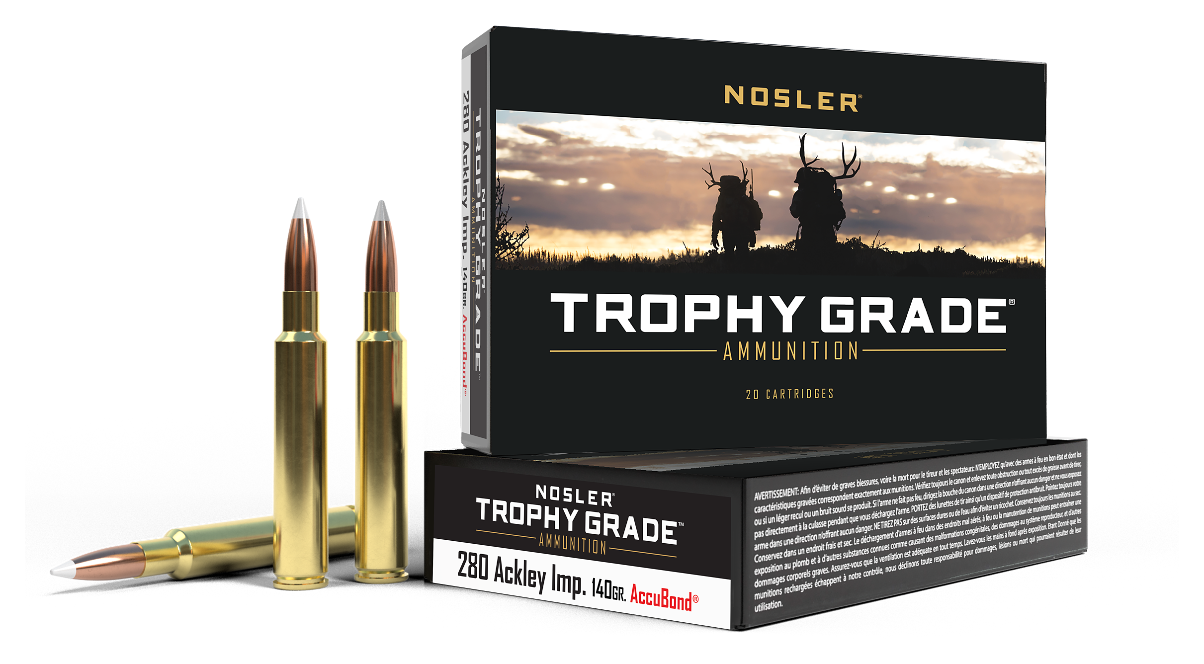 Nosler Trophy Grade .280 Ackley Improved 140 Grain Centerfire Rifle Ammo